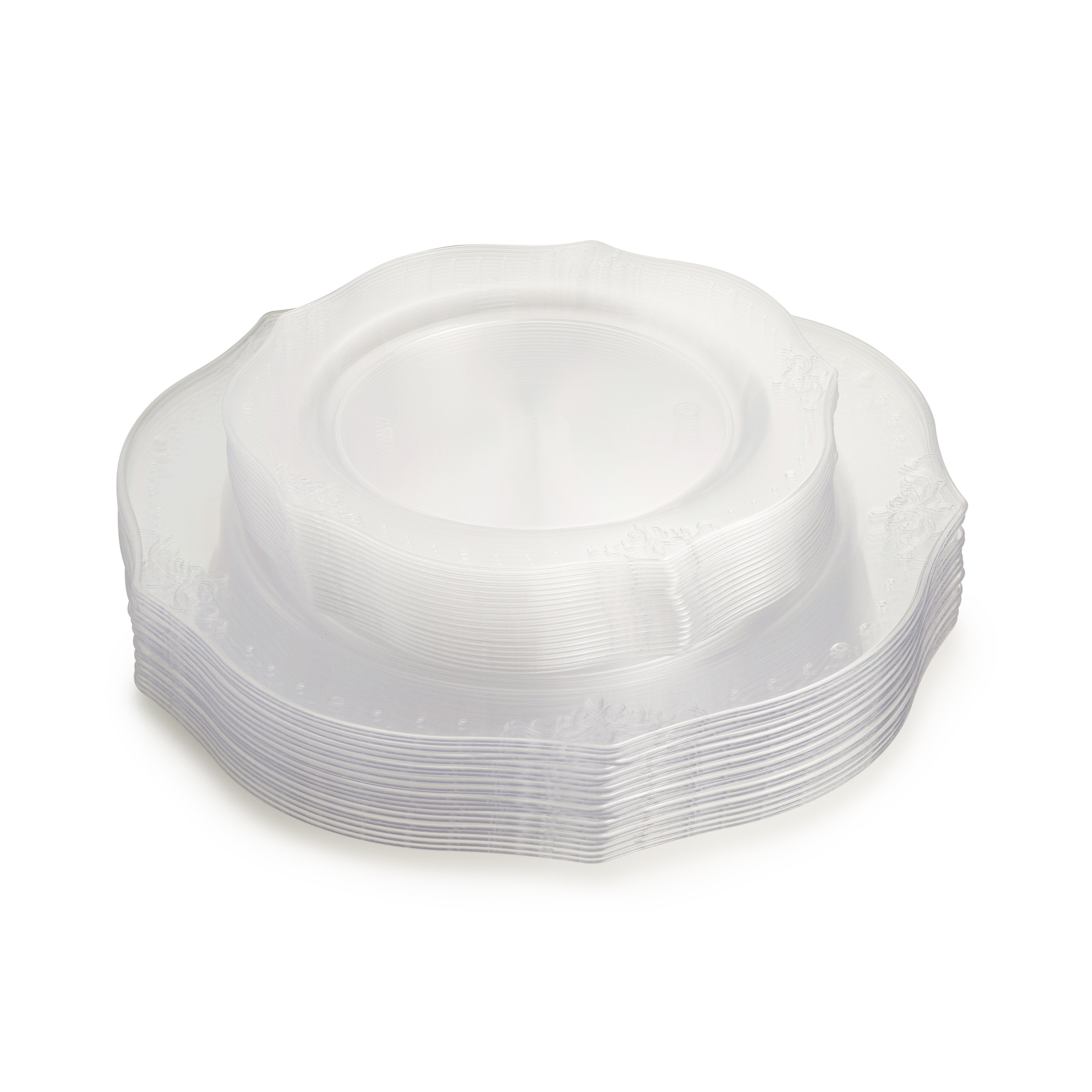 160 Piece Combo Pack Clear Round Plastic Dinnerware Value Set (80 Servings) - Antique