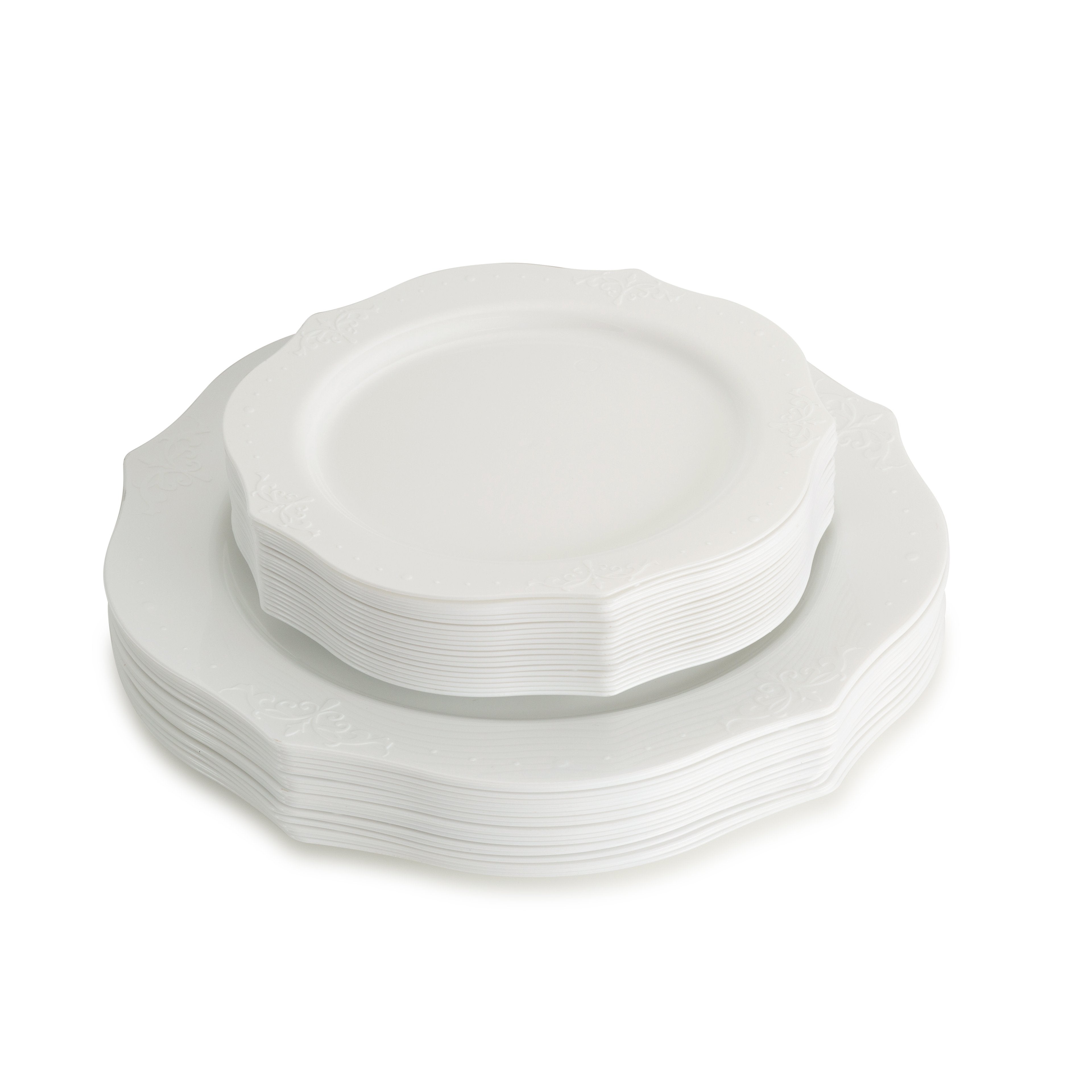 40 Piece Combo Pack White Round Plastic Dinnerware value set (20 Servings) - Antique