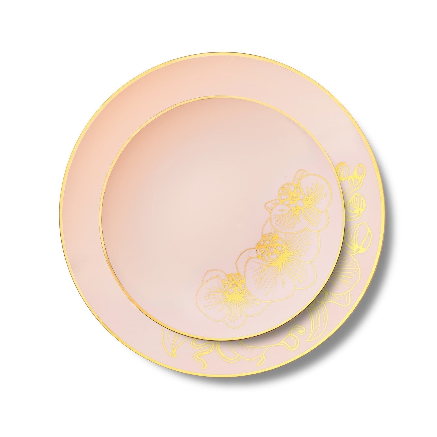 192 Piece Combo Antique Pink and Gold Round Plastic Dinnerware Set (96 Servings) - Orchid