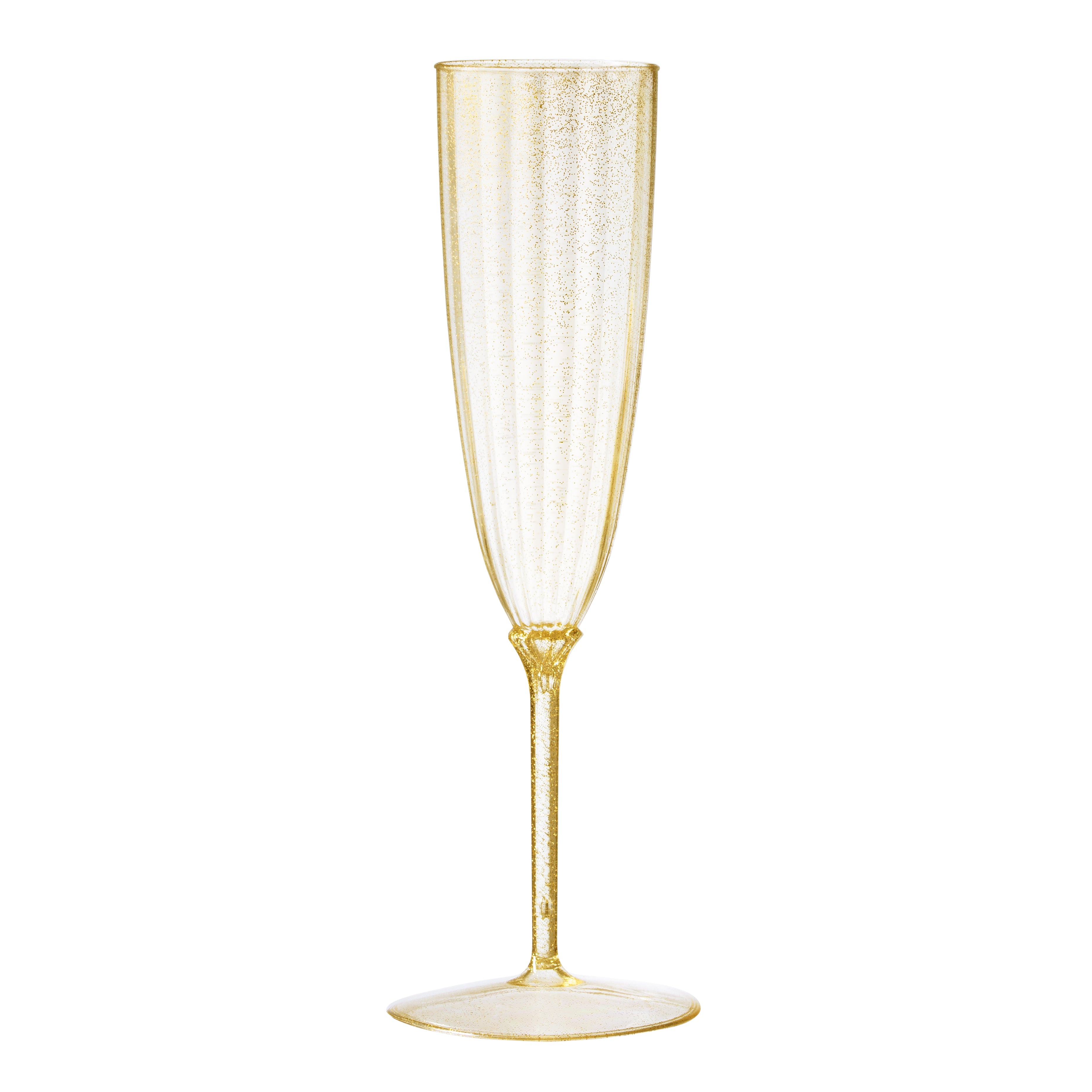 6 Oz 1-Piece Gold Glitter Plastic Disposable Champagne Flutes - 8 Pack