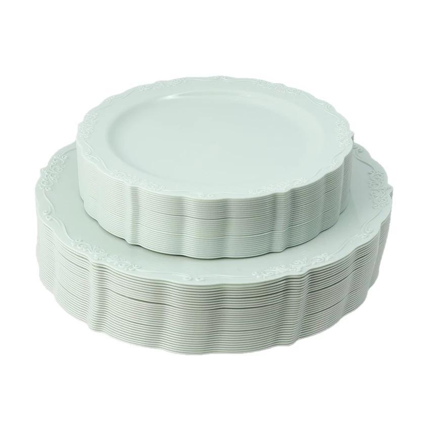 60 Piece Green Round Plastic Dinnerware Value Set - Vintage