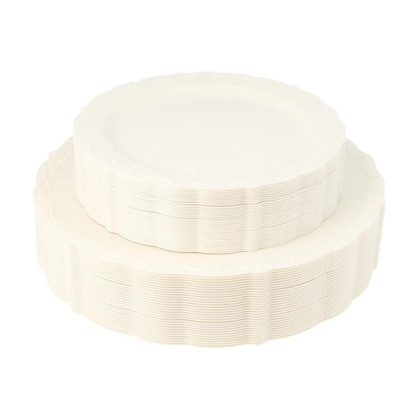 60 Piece Cream Round Plastic Dinnerware Value Set - Vintage