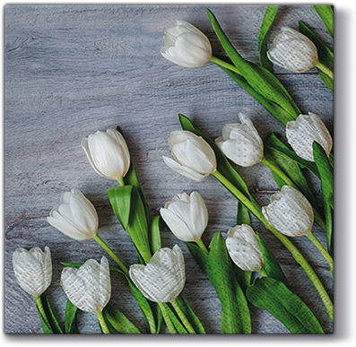 White Tulips Floral Lunch Napkin - 20 Pack