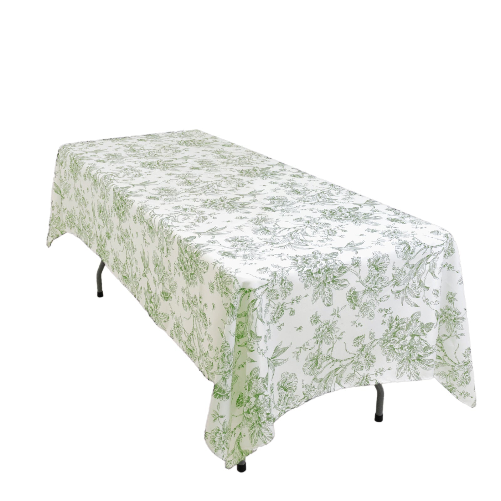 Polyester 60"x102" Rectangle Tablecloth White - Dusty Sage Green French Toile Pattern for Elegant Gatherings Tablecloths HIER_2114