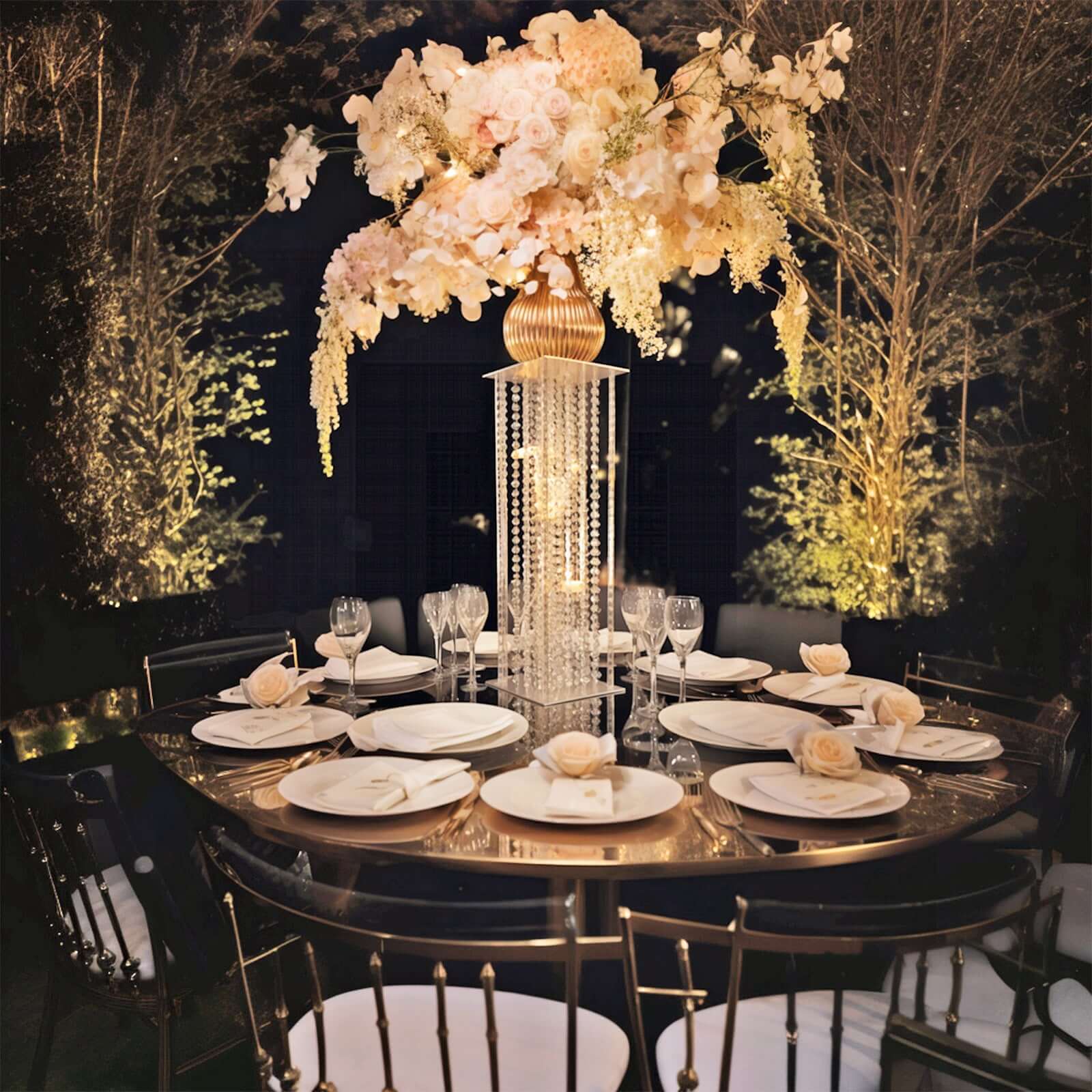 Acrylic Flower Pedestal Vase Pillar Stand with Crystal Beads Clear - Durable Wedding Table Centerpiece 24" Decorations HIER_7600