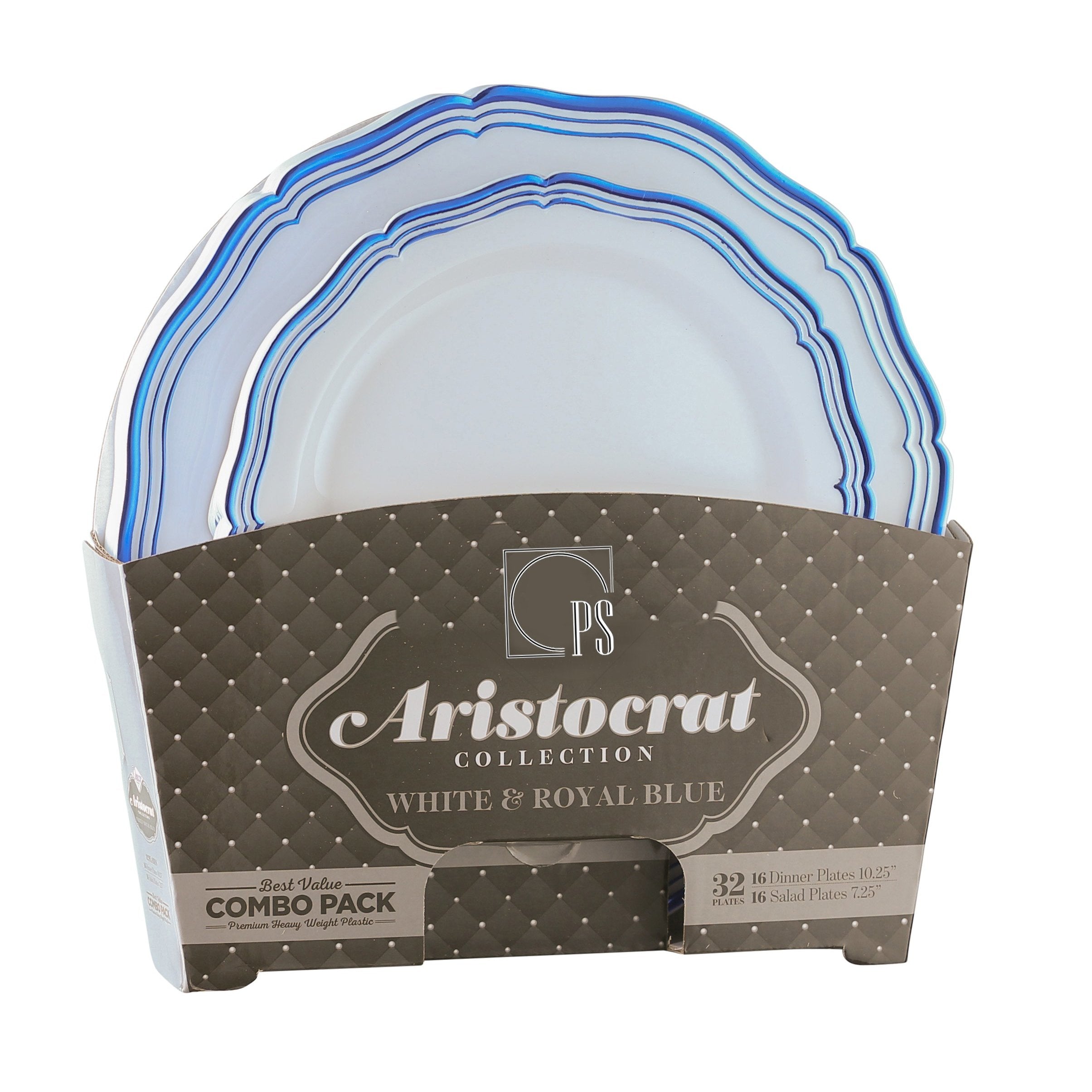 32 Piece Combo Pack Blue Round Plastic Dinnerware Value Set (16 Servings) - Aristocrat