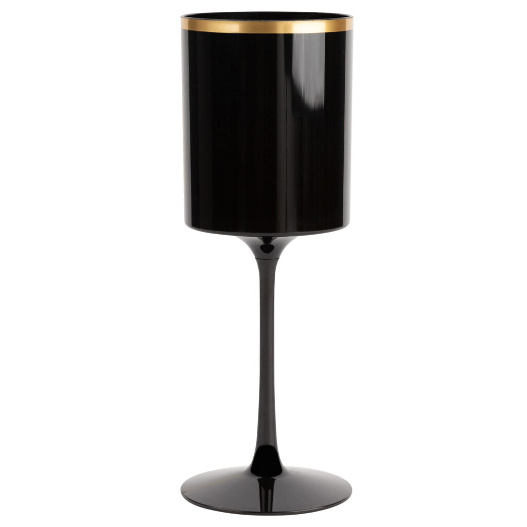 14 Oz Black and Gold Plastic Stemmed Wine Goblets - 5 Count