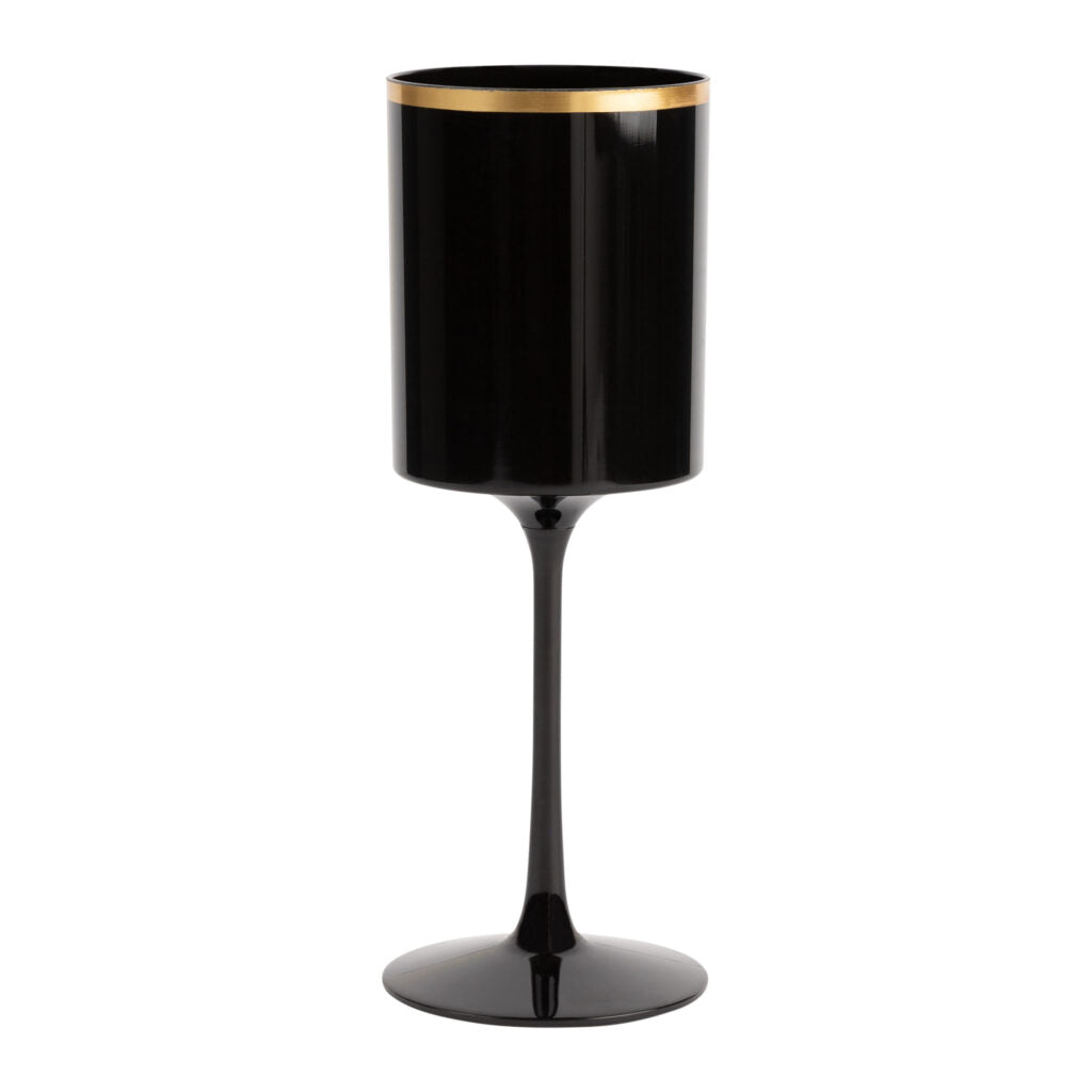 9 Oz Black and Gold Plastic Stemmed Wine Goblets - 5 Count