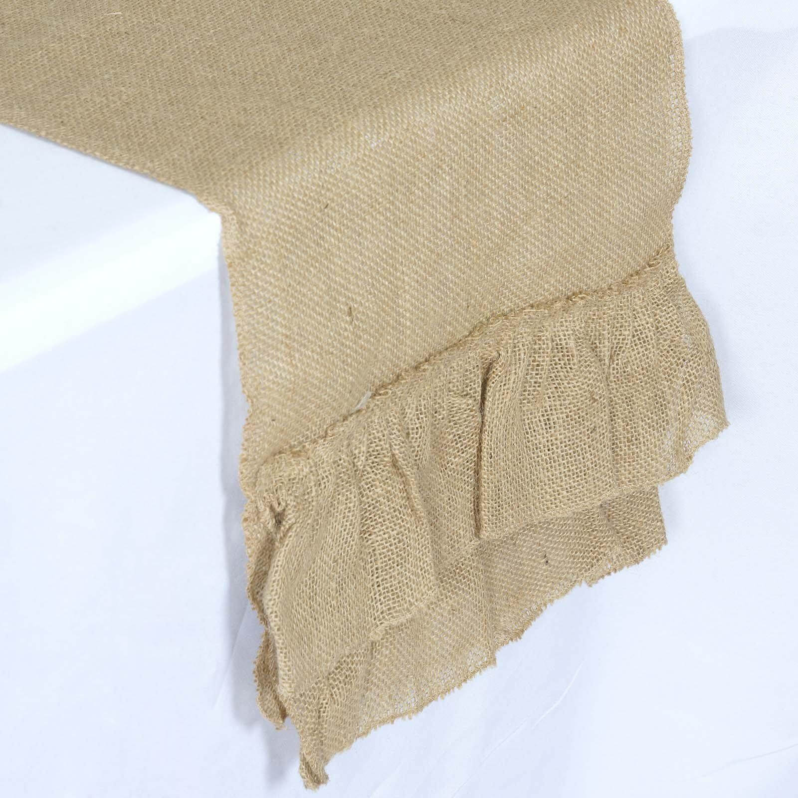 Burlap Jute 14"x108" Table Runner Natural with Ruffled Edges - Rustic Boho Chic Tabletop Decor Runners HIER_2360