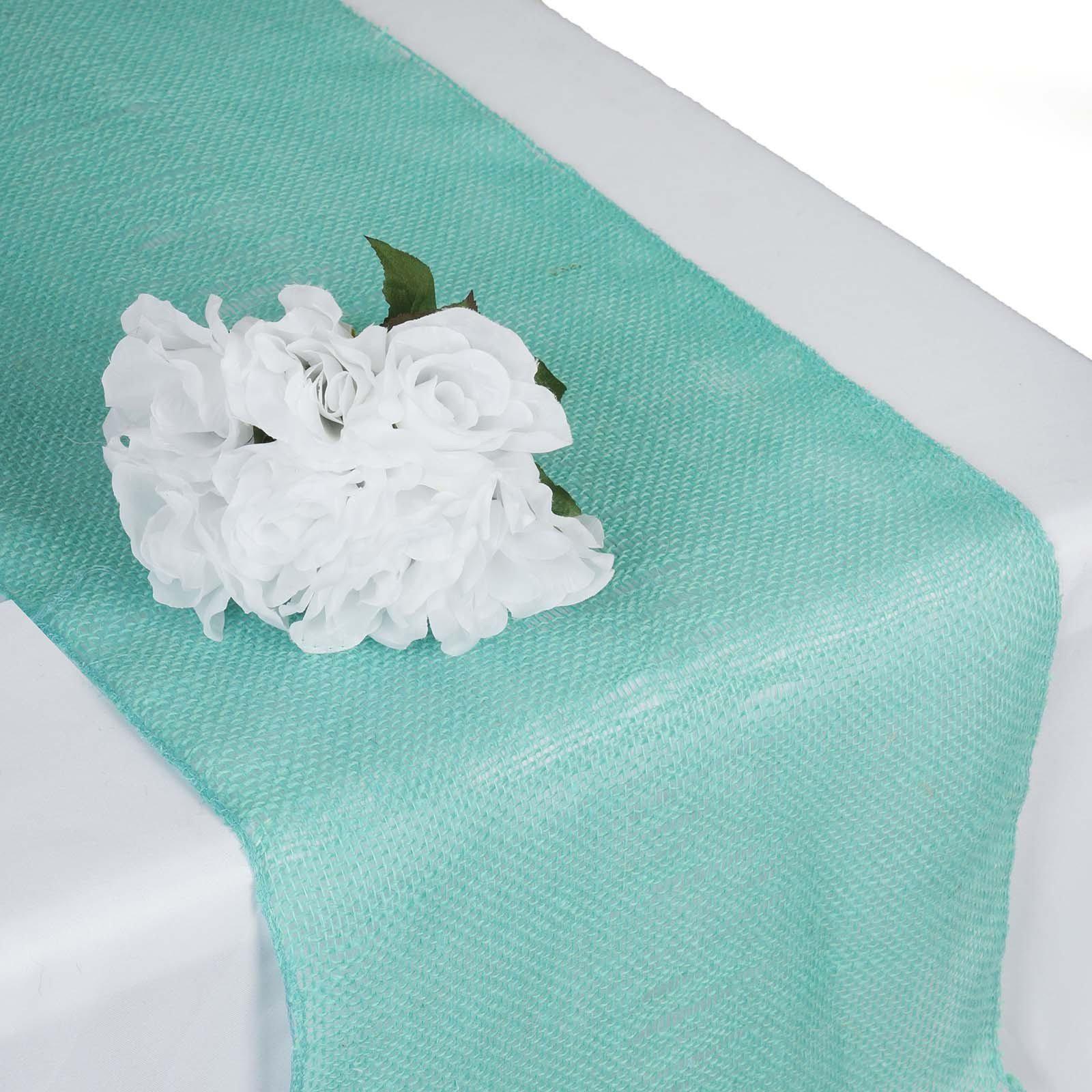 Burlap Jute 14"x108" Table Runner Turquoise - Rustic Boho Chic Tabletop Decor Table Linen Runners HIER_2360