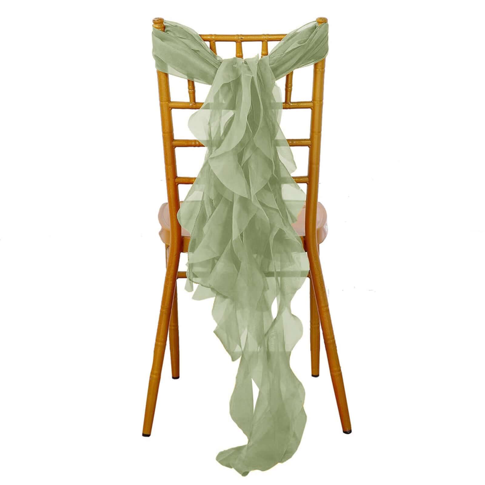 Chiffon Chair Sash with Curly Design Dusty Sage Green - Stylish Chair Decorations Chair Sashes HIER_3322