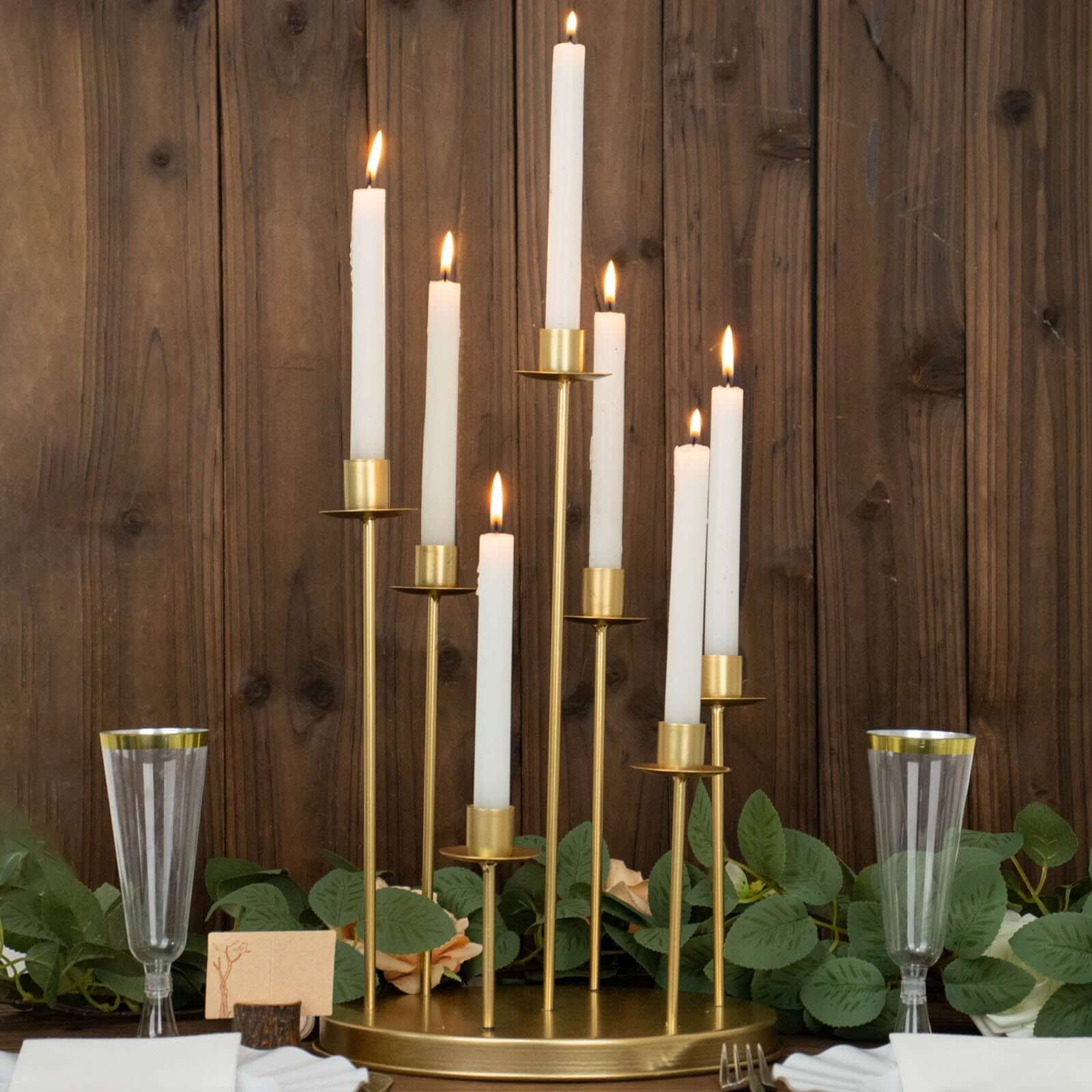 Cluster Candelabra Taper Candle Holder 7-Arm Gold Metal Wedding Centerpiece - Table Decor 15" Centerpieces HIER_7110