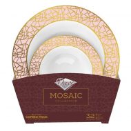 32 Piece Combo Pack Pink and Gold Round Plastic Bowls Value Set (16 Servings) - Mosaic