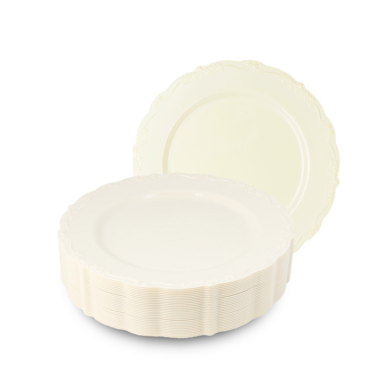 Cream Round Plastic Dinner Plates - Vintage
