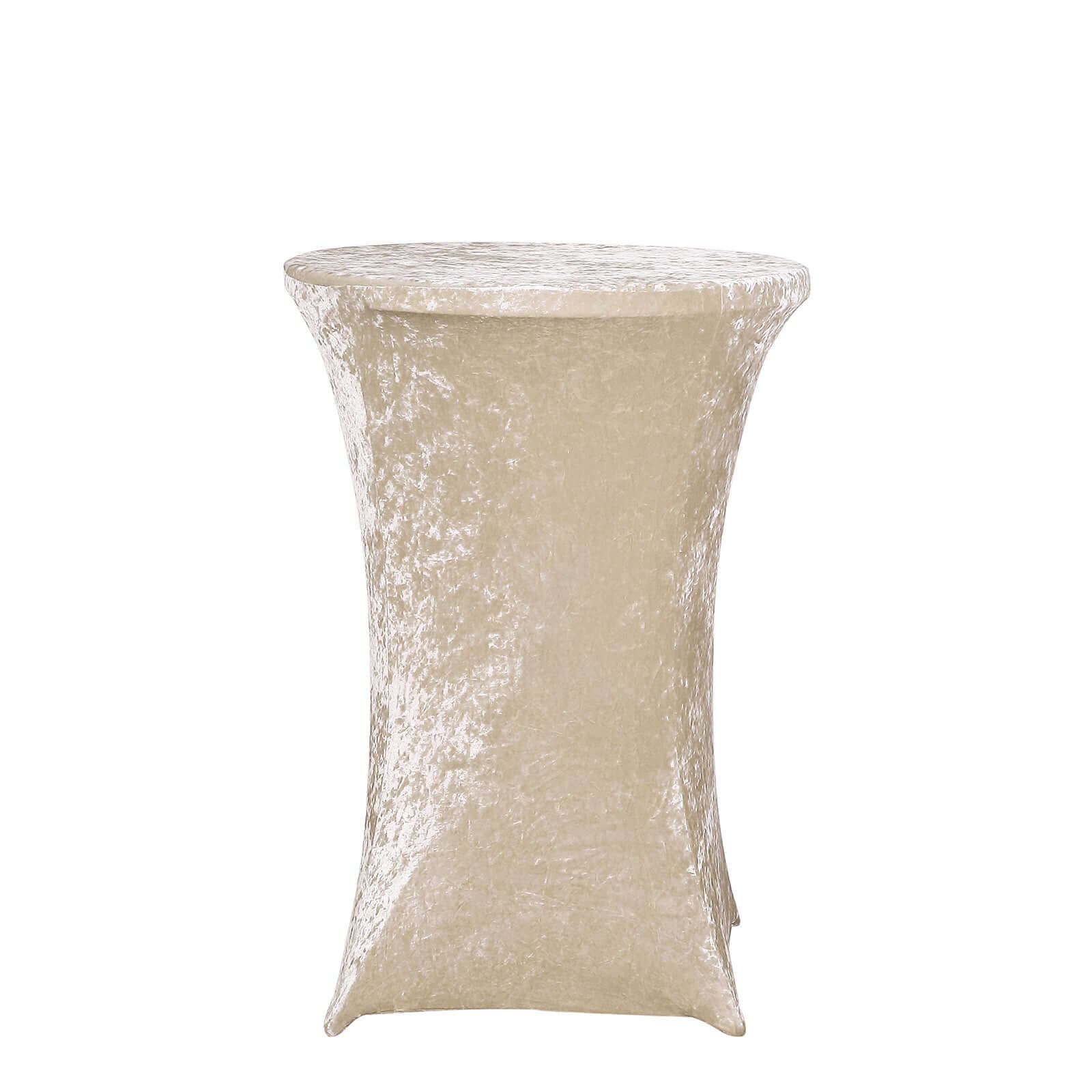 Crushed Velvet Spandex 32" Round Cocktail Table Cover Beige Smooth Highboy Tablecloth Tablecloths HIER_2160