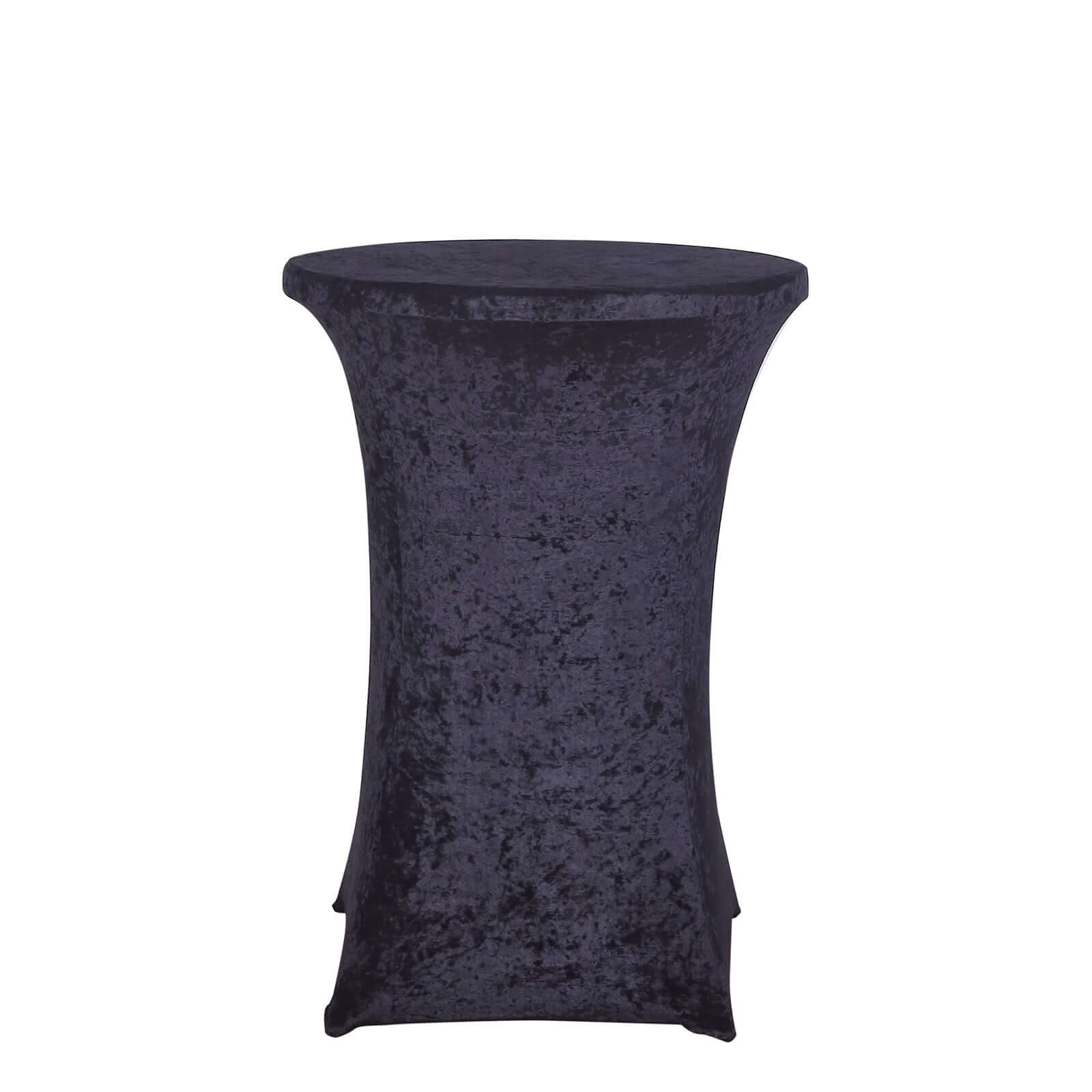 Crushed Velvet Spandex 32" Round Cocktail Table Cover Black Smooth Highboy Tablecloth Tablecloths HIER_2160