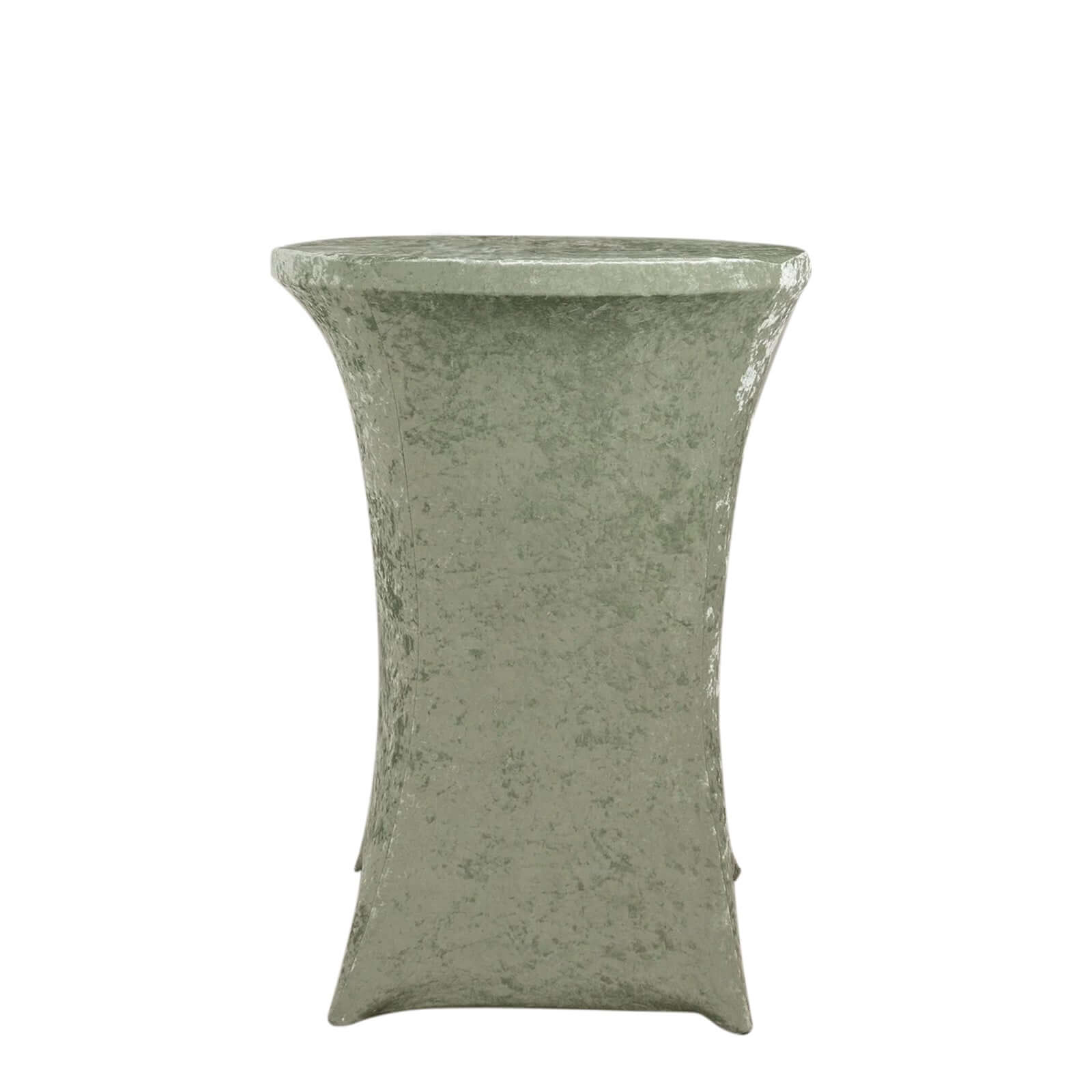 Crushed Velvet Spandex 32" Round Cocktail Table Cover Sage Green Smooth Highboy Tablecloth Tablecloths HIER_2160