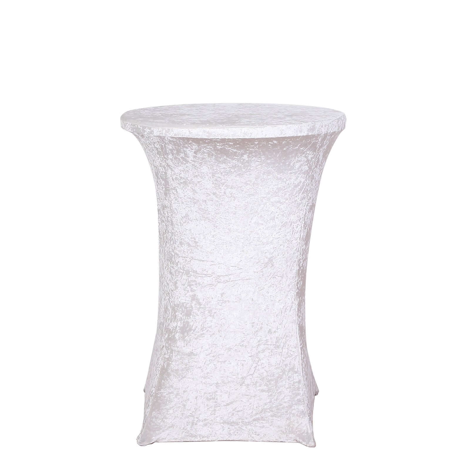 Crushed Velvet Spandex 32" Round Cocktail Table Cover White Highboy Tablecloth - Smooth & Polished Party Decor Tablecloths HIER_2160