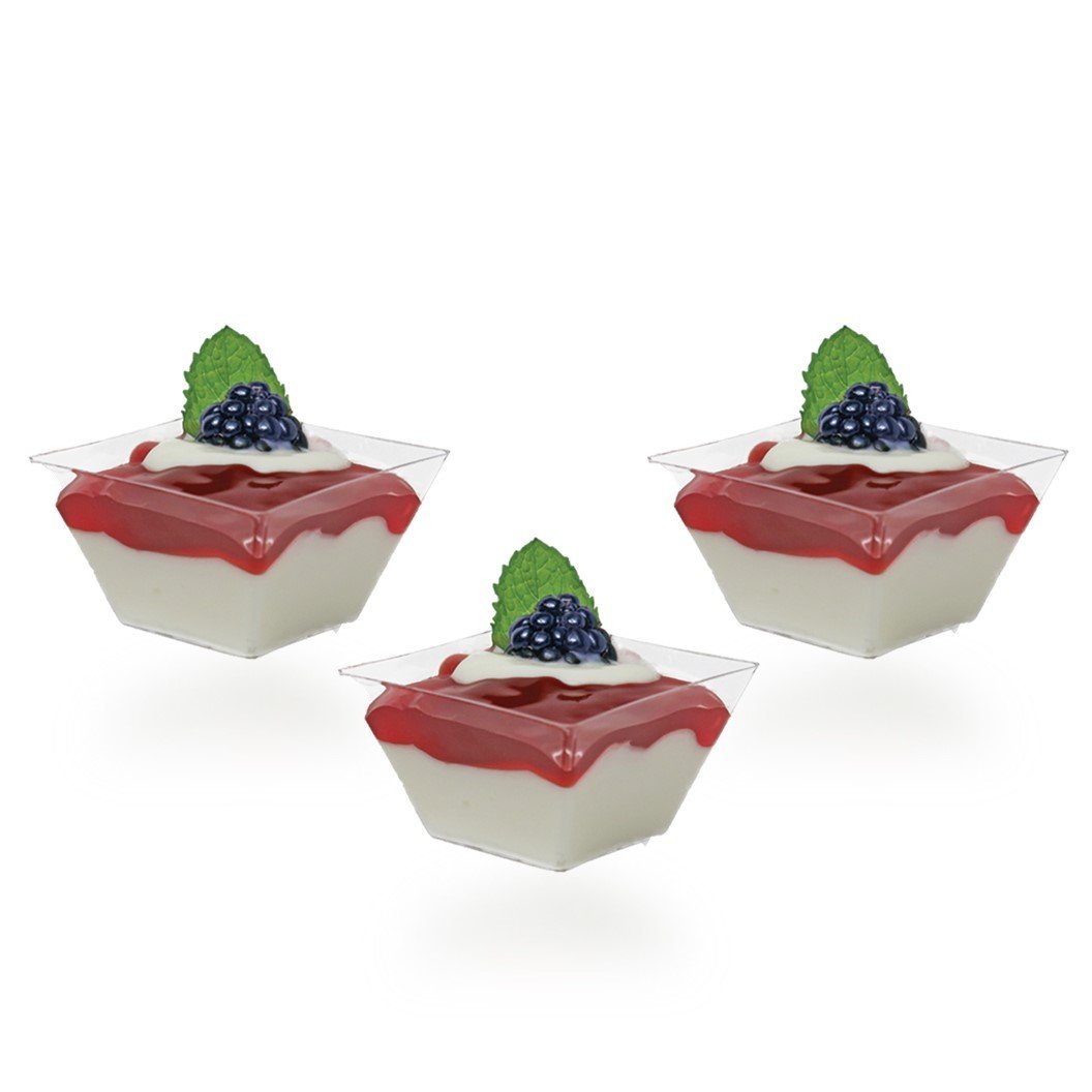 1.5 oz Clear Plastic Angled Mini Square Bowl - 12 Count