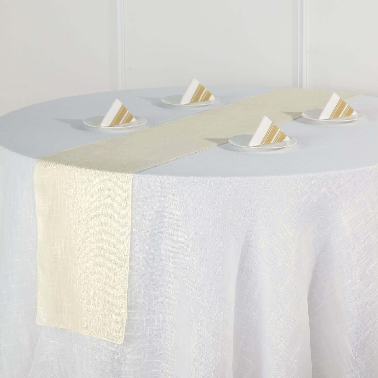 Faux Linen 12"x108" Table Runner Ivory - Slubby Textured & Wrinkle Resistant Table Decor Runners HIER_2360