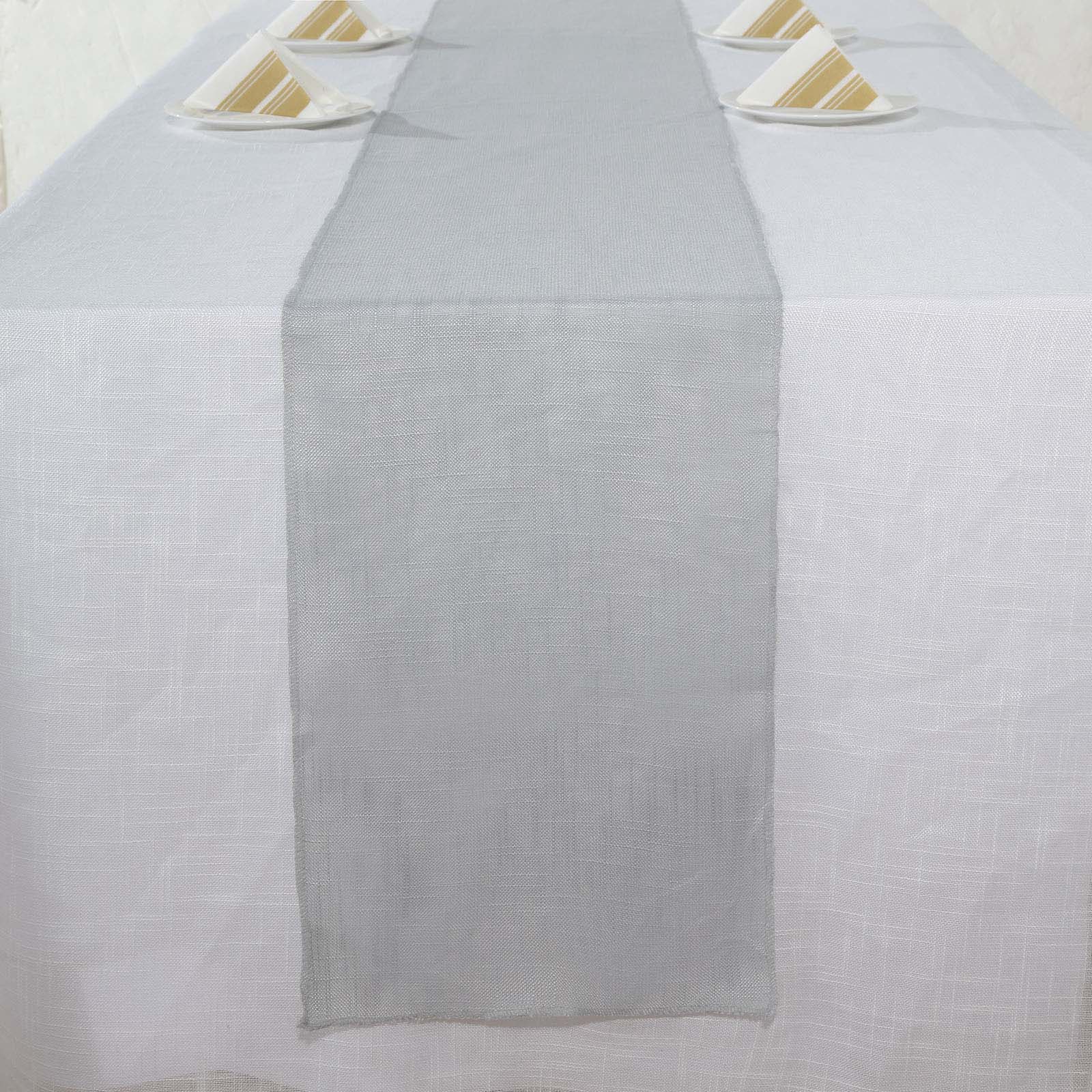 Faux Linen 12"x108" Table Runner Silver - Slubby Textured & Wrinkle Resistant Table Decor Runners HIER_2360