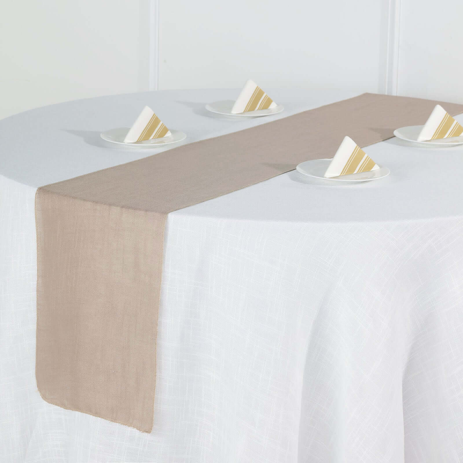 Faux Linen 12"x108" Table Runner Taupe - Slubby Textured & Wrinkle Resistant Table Decor Runners HIER_2360