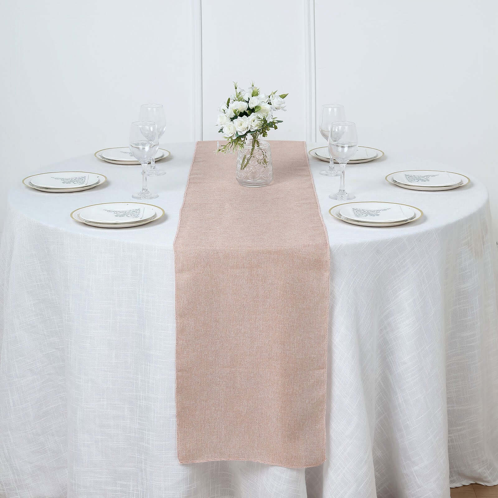 Faux Linen 14"x108" Table Runner Dusty Rose - Rustic Style Table Decor Runners HIER_2360
