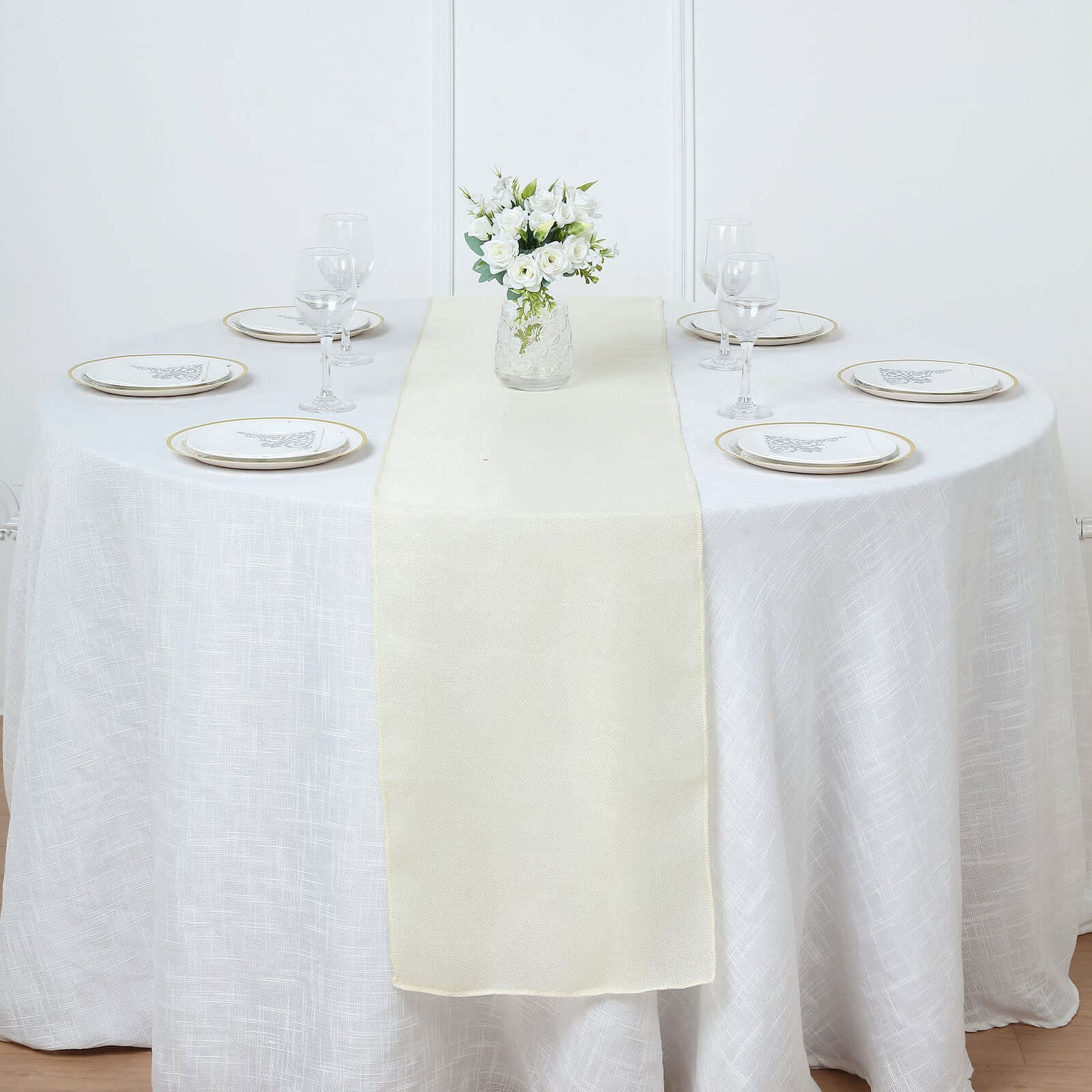 Faux Linen 14"x108" Table Runner Ivory - Rustic Style Table Decor Runners HIER_2360