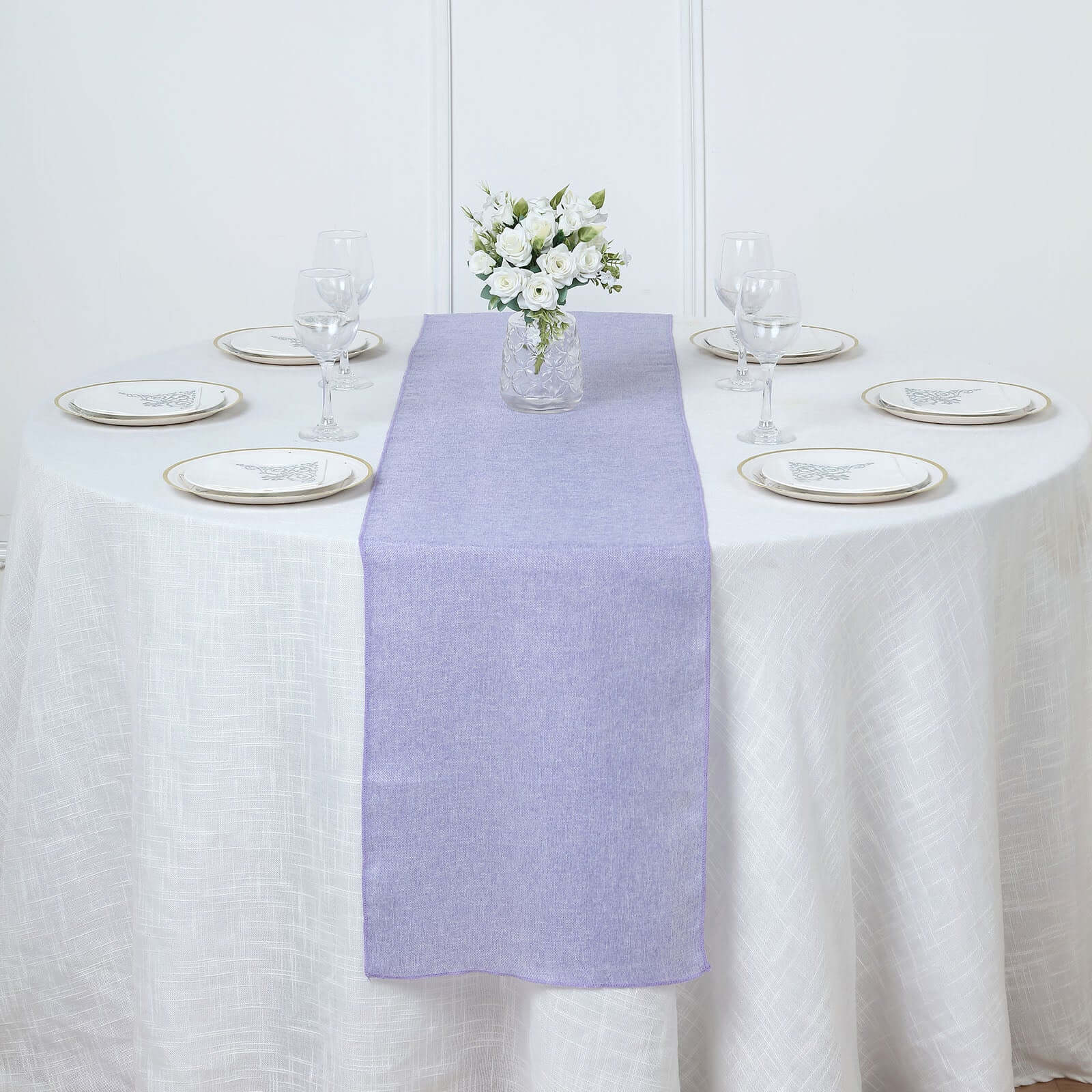 Faux Linen 14"x108" Table Runner Lavender - Rustic Style Table Decor Runners HIER_2360