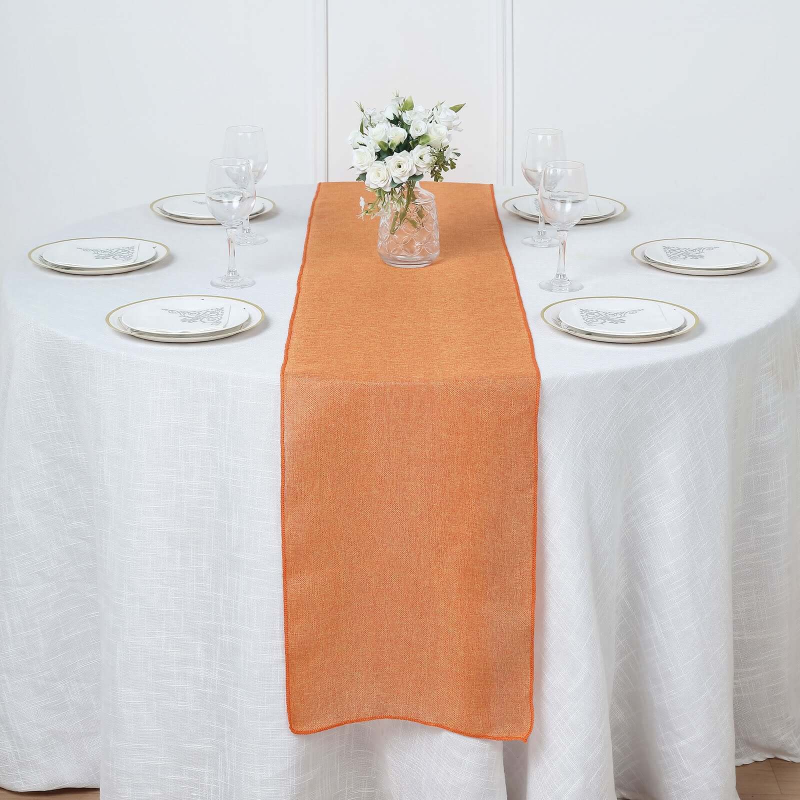 Faux Linen 14"x108" Table Runner Orange - Rustic Style Table Decor Runners HIER_2360