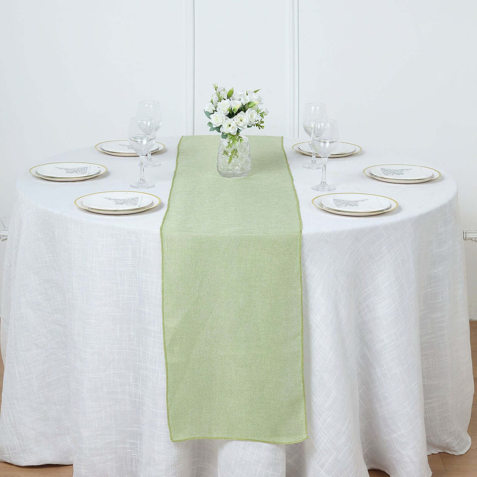 Faux Linen 14"x108" Table Runner Sage Green - Rustic Style Table Decor Runners HIER_2360