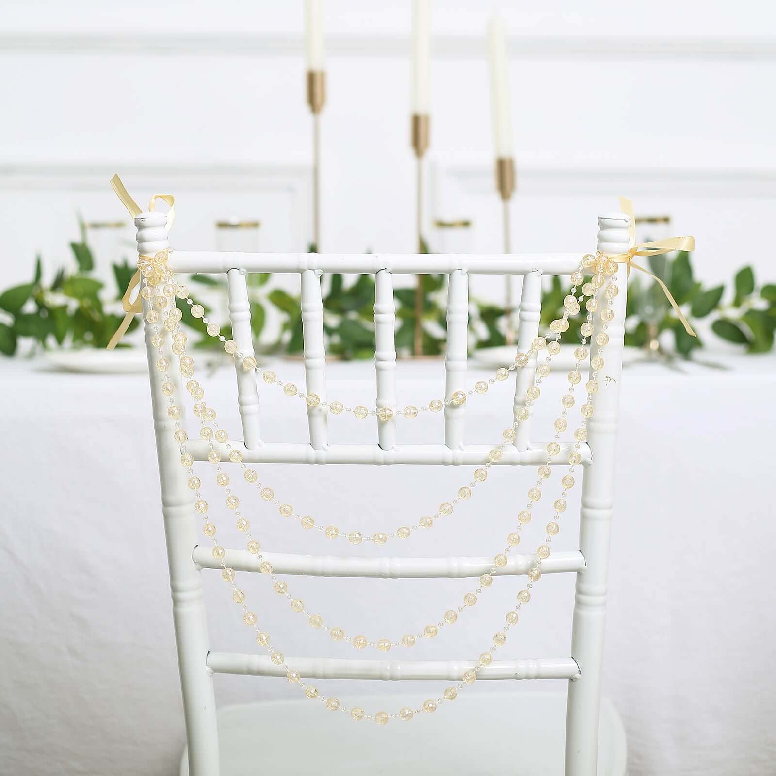 Faux Pearl Beaded 16" Chair Back Garland Sash Amber Gatsby-Inspired Style - Pre-Tied Chic Wedding Decor for Chiavari Chairs Decorations HIER_3420