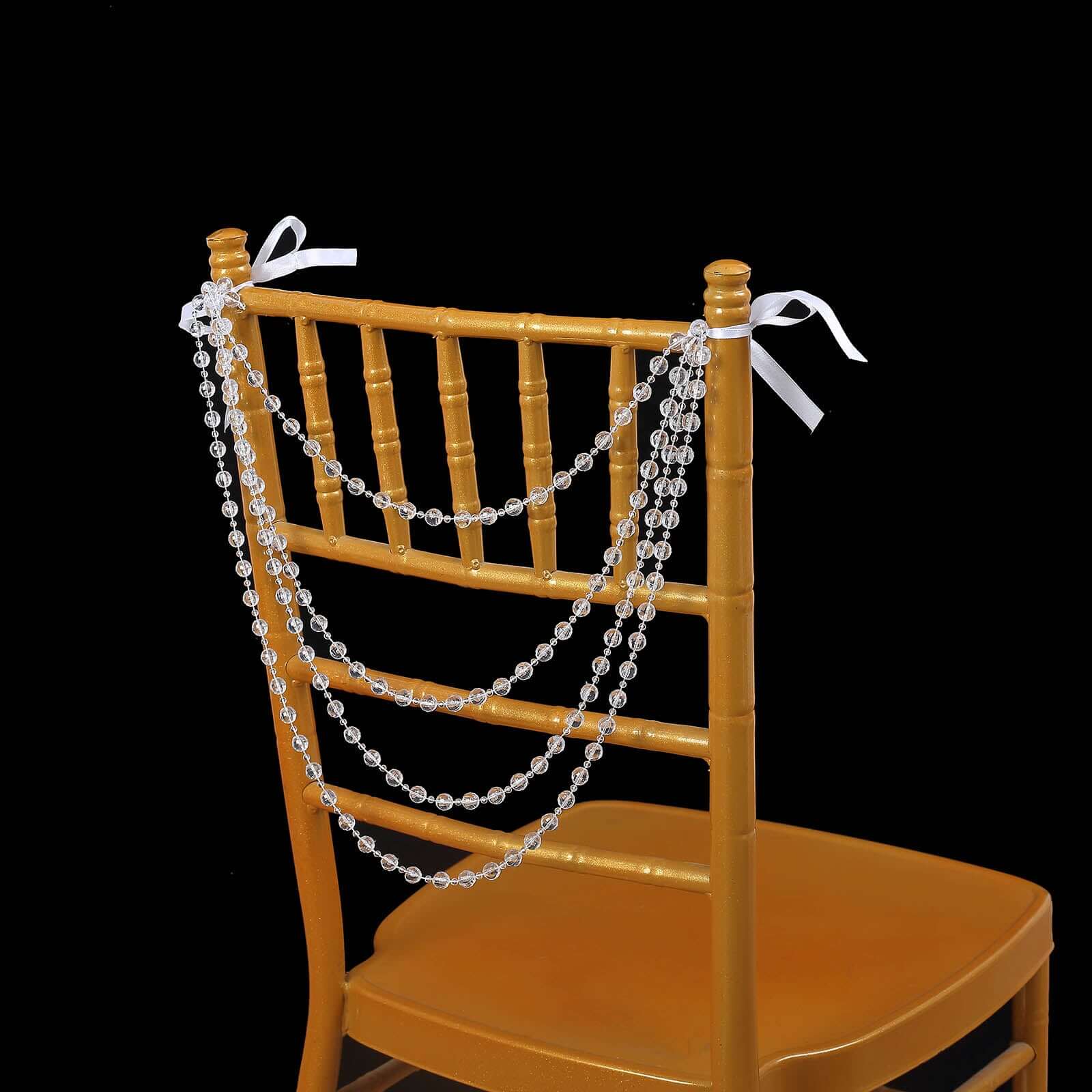 Faux Pearl Beaded 16" Chair Back Garland Sash Clear Gatsby-Inspired Style - Pre-Tied Chic Wedding Decor for Chiavari Chairs Decorations HIER_3420