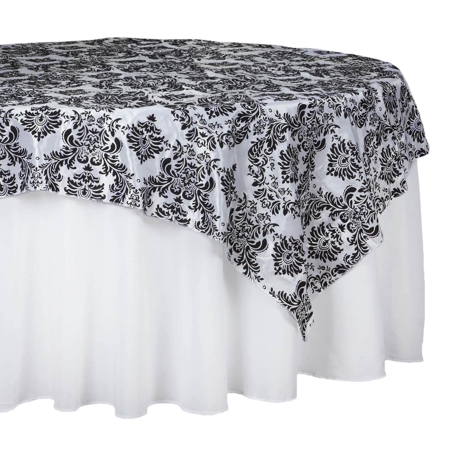 Flocking 60"x60" Table Overlay Square Tablecloth Black - Damask Design for Stylish Occasions Overlays HIER_2160