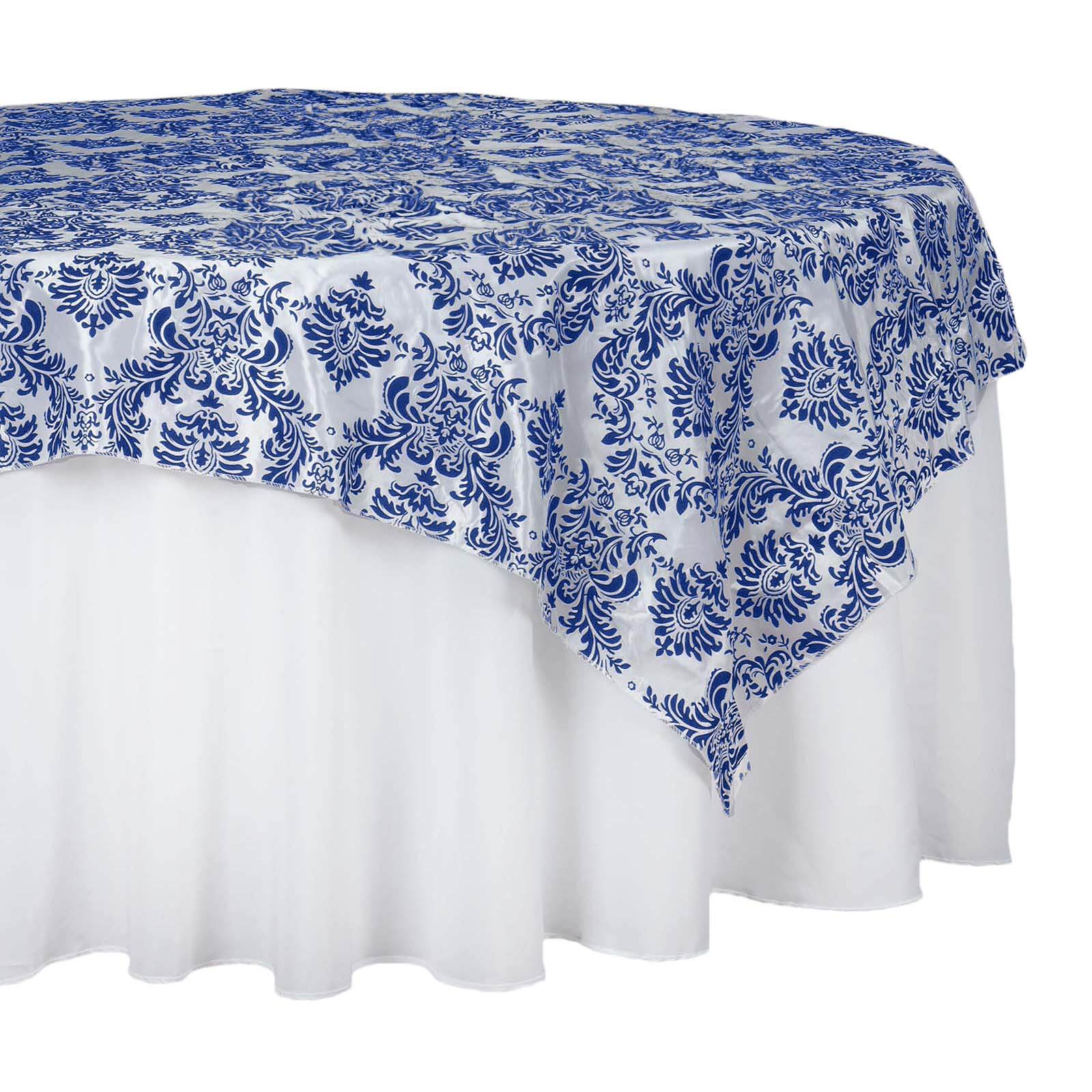 Flocking 60"x60" Table Overlay Square Tablecloth Royal Blue - Damask Table Cover Overlays HIER_2160