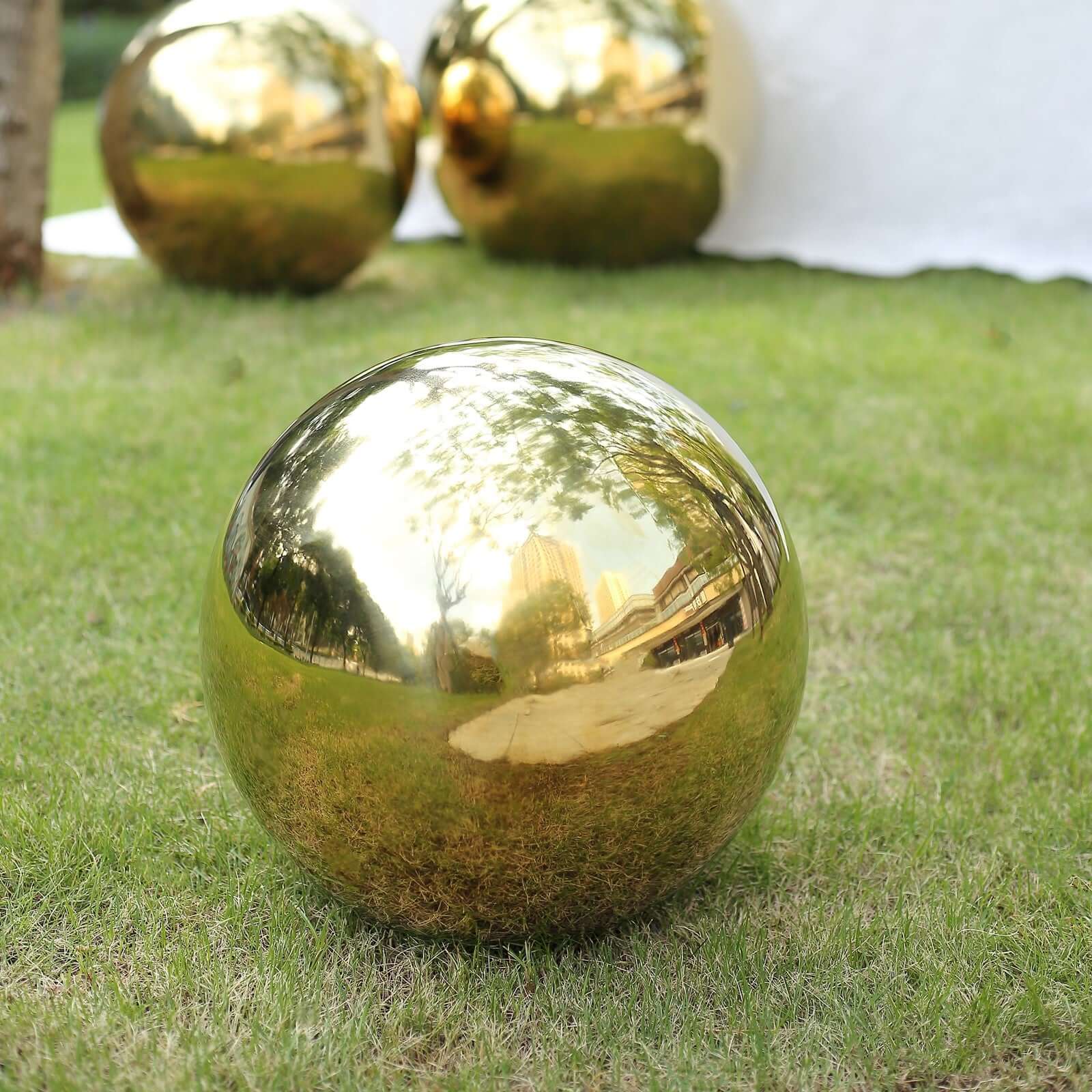 Gazing Globe Mirror Ball Reflective Hollow Stainless Steel Gold Sphere - Decorative Garden Accent Piece 20" Decorations HIER_9900