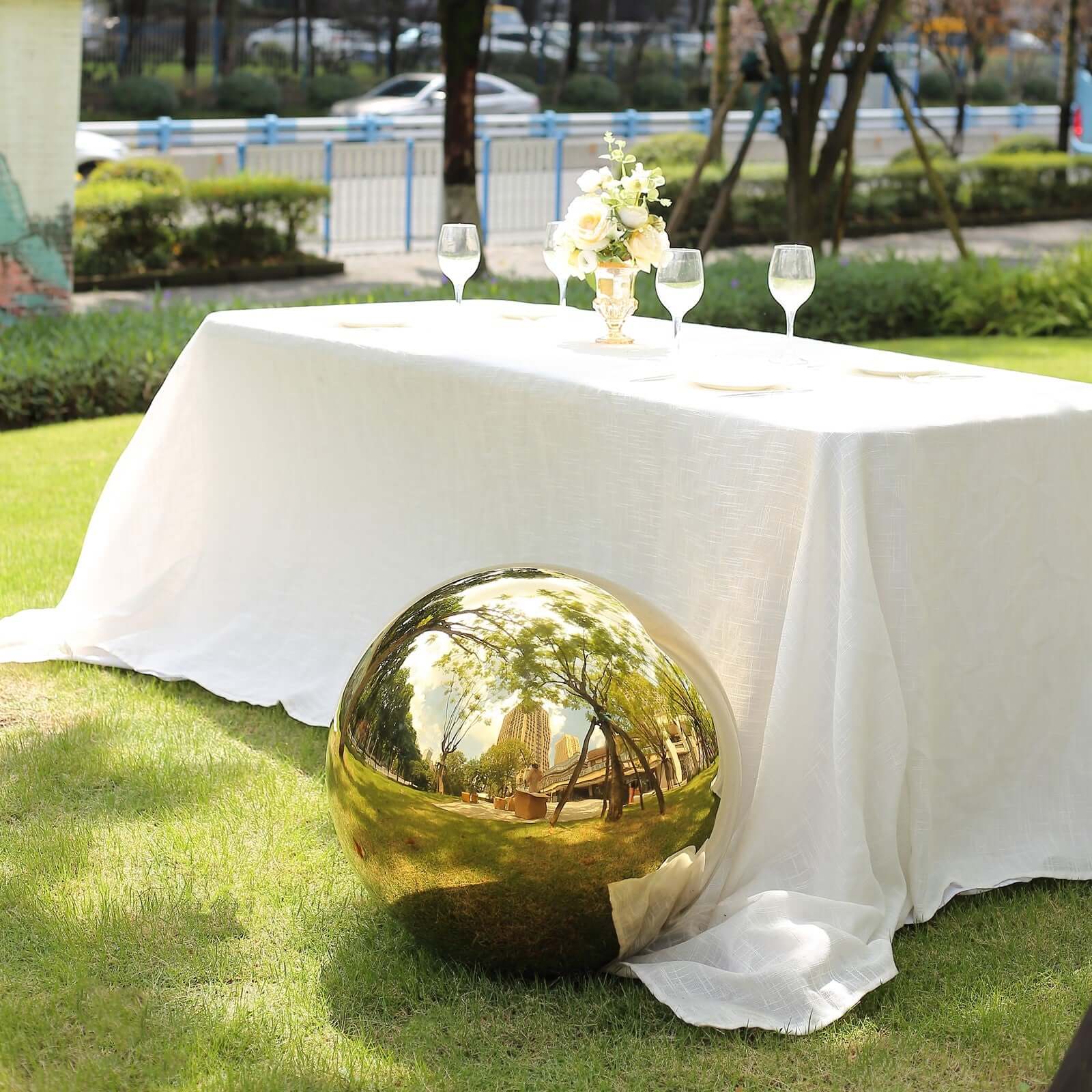 Gazing Globe Mirror Ball Reflective Hollow Stainless Steel Gold Sphere - Decorative Garden Display Ornament 22" Decorations HIER_9900