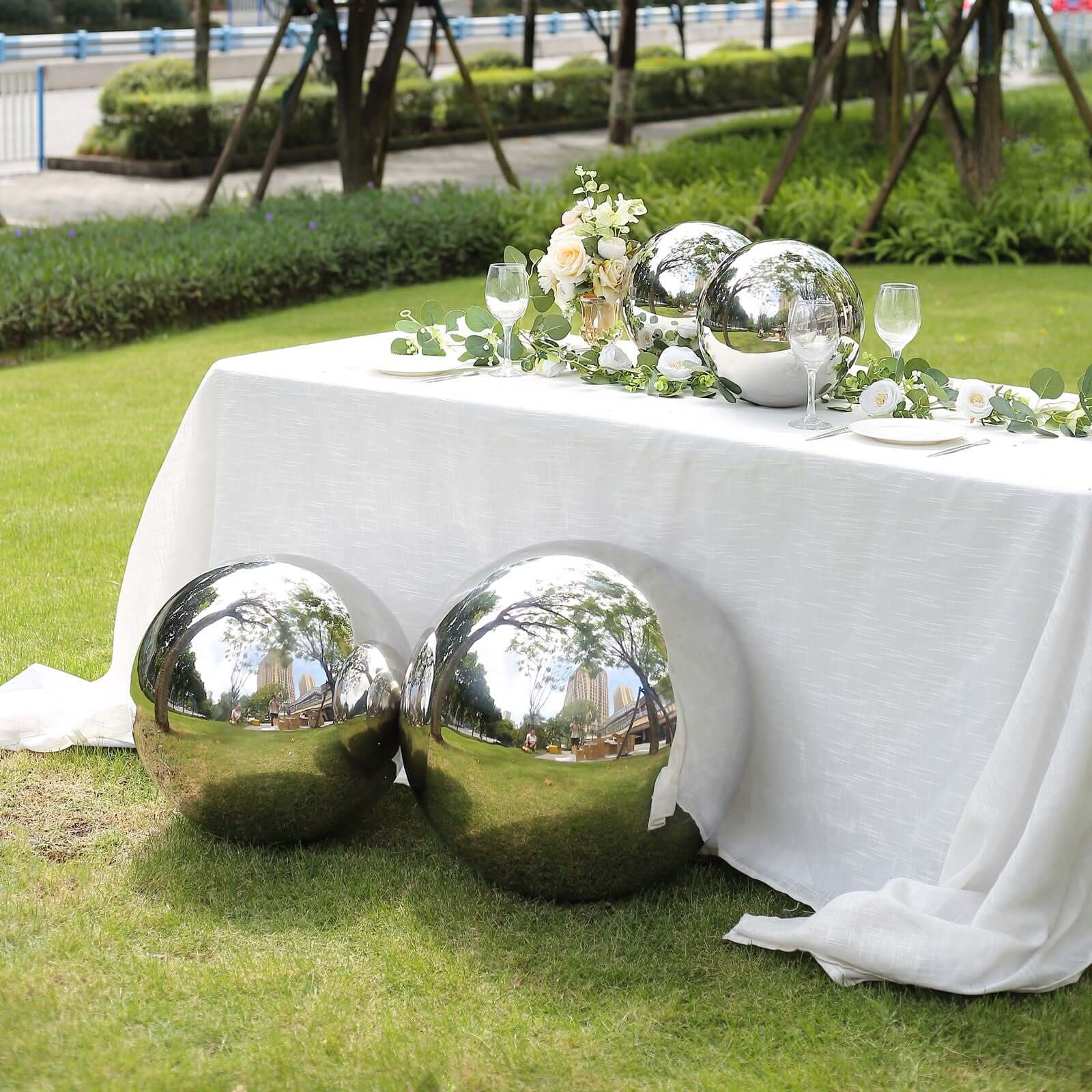 Gazing Globe Mirror Ball Reflective Hollow Stainless Steel Silver Sphere - Decorative Garden Display Ornament 22" Decorations HIER_9900