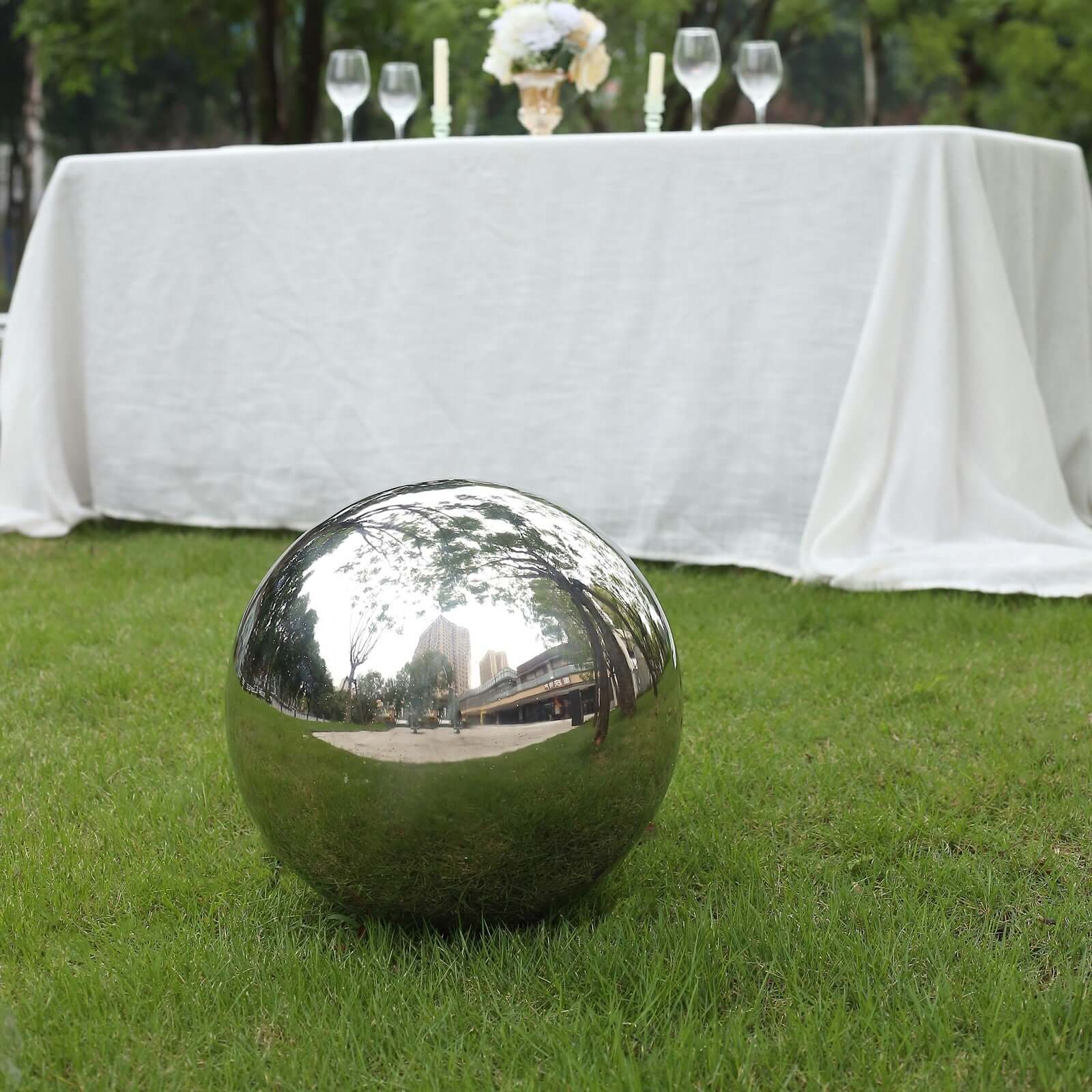 Gazing Globe Mirror Ball Reflective Hollow Stainless Steel Silver Sphere - Decorative Garden Display Piece 16" Decorations HIER_9900