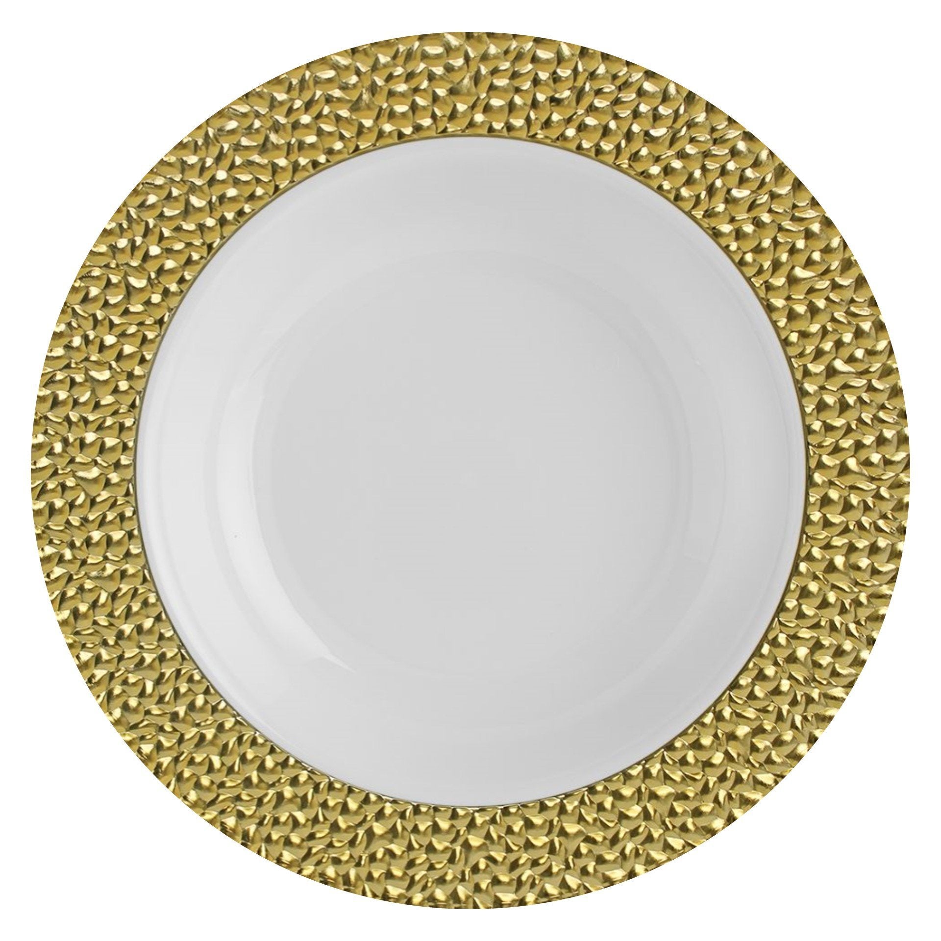 White and Gold Round Plastic Plates - Hammered