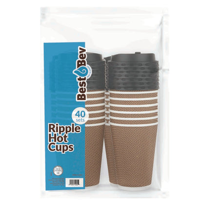 Insulated Ripple Brown Paper Coffee Cups with Lids