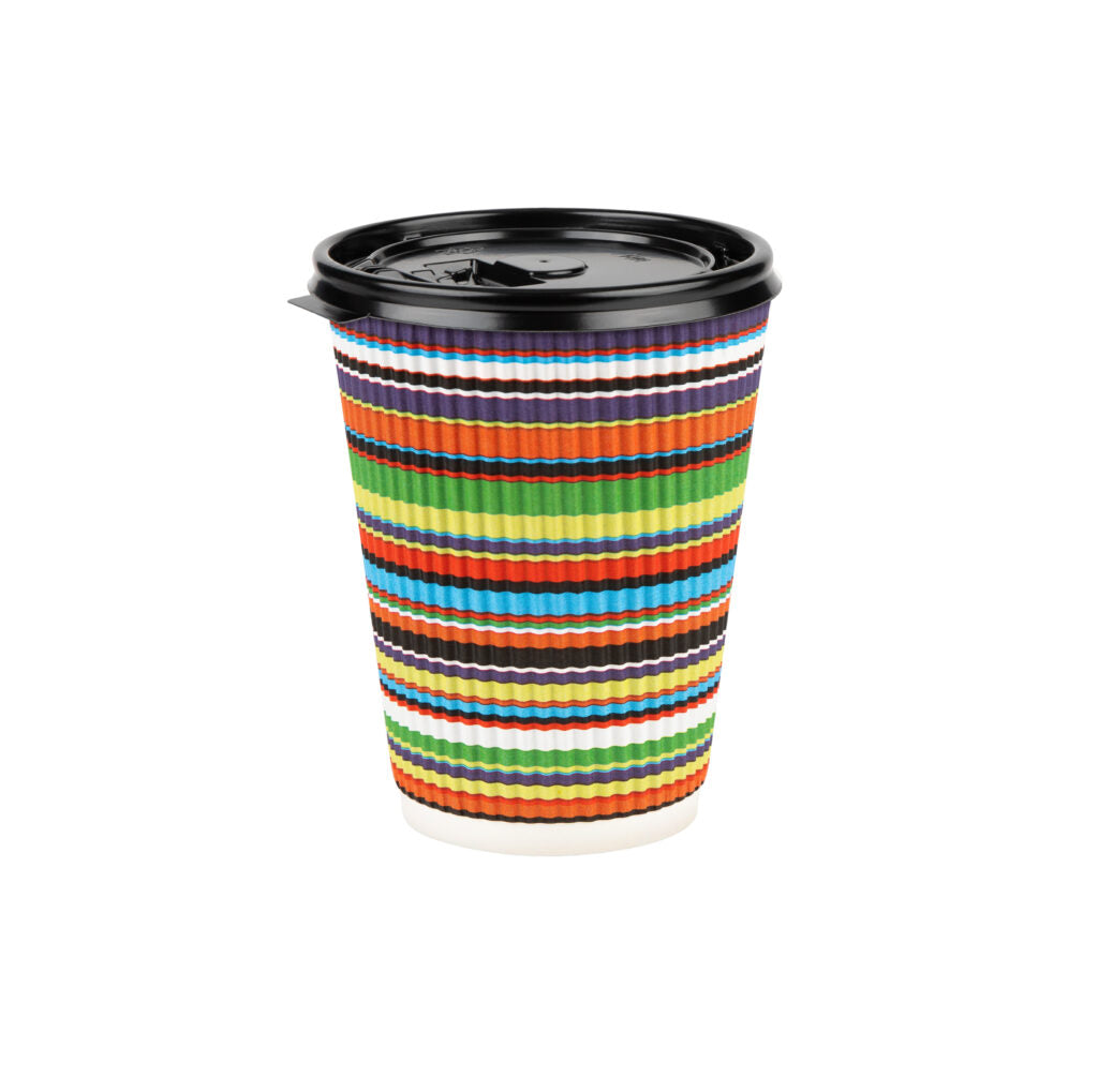 Insulated Ripple Color Striped Paper Coffee Cups with Lids