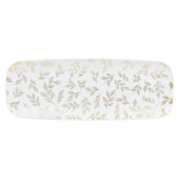 17.5" Organic Leaves White Rectangle Serving Tray - 2 Pack