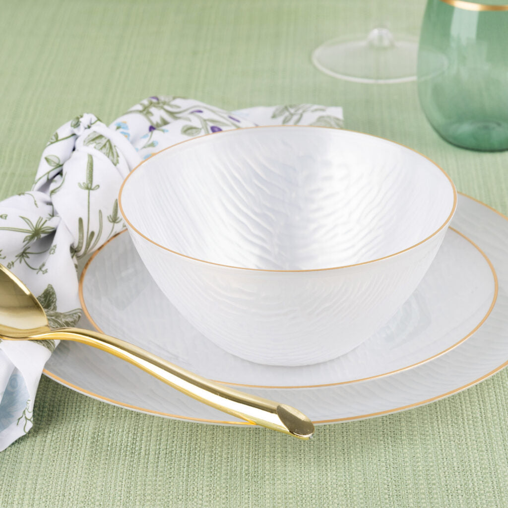 Pearl and Gold Rim Round Plastic Plates (10 Pack) - Icicles