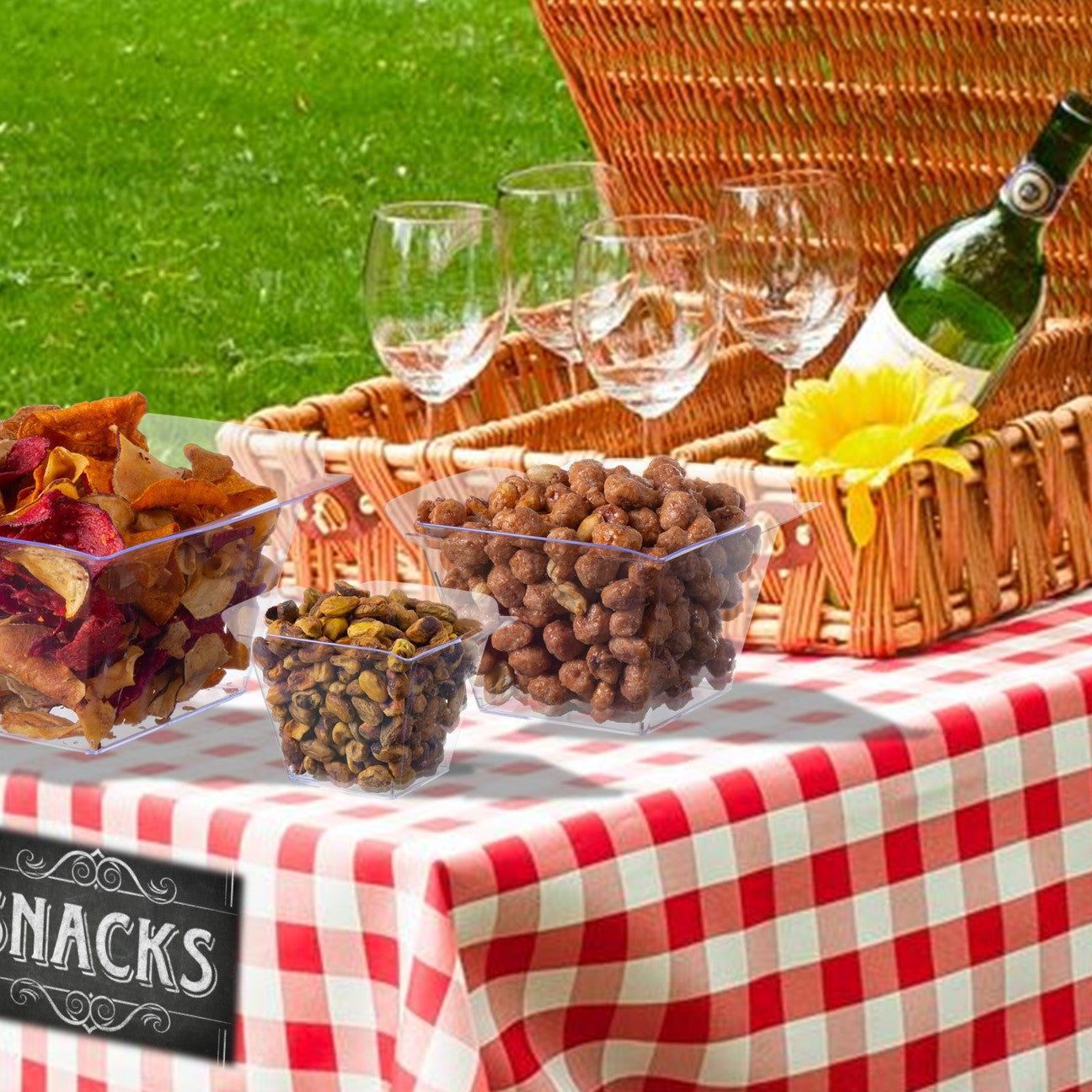 Square Snack / Buffet Bowl Clear Plastic 5 Pack