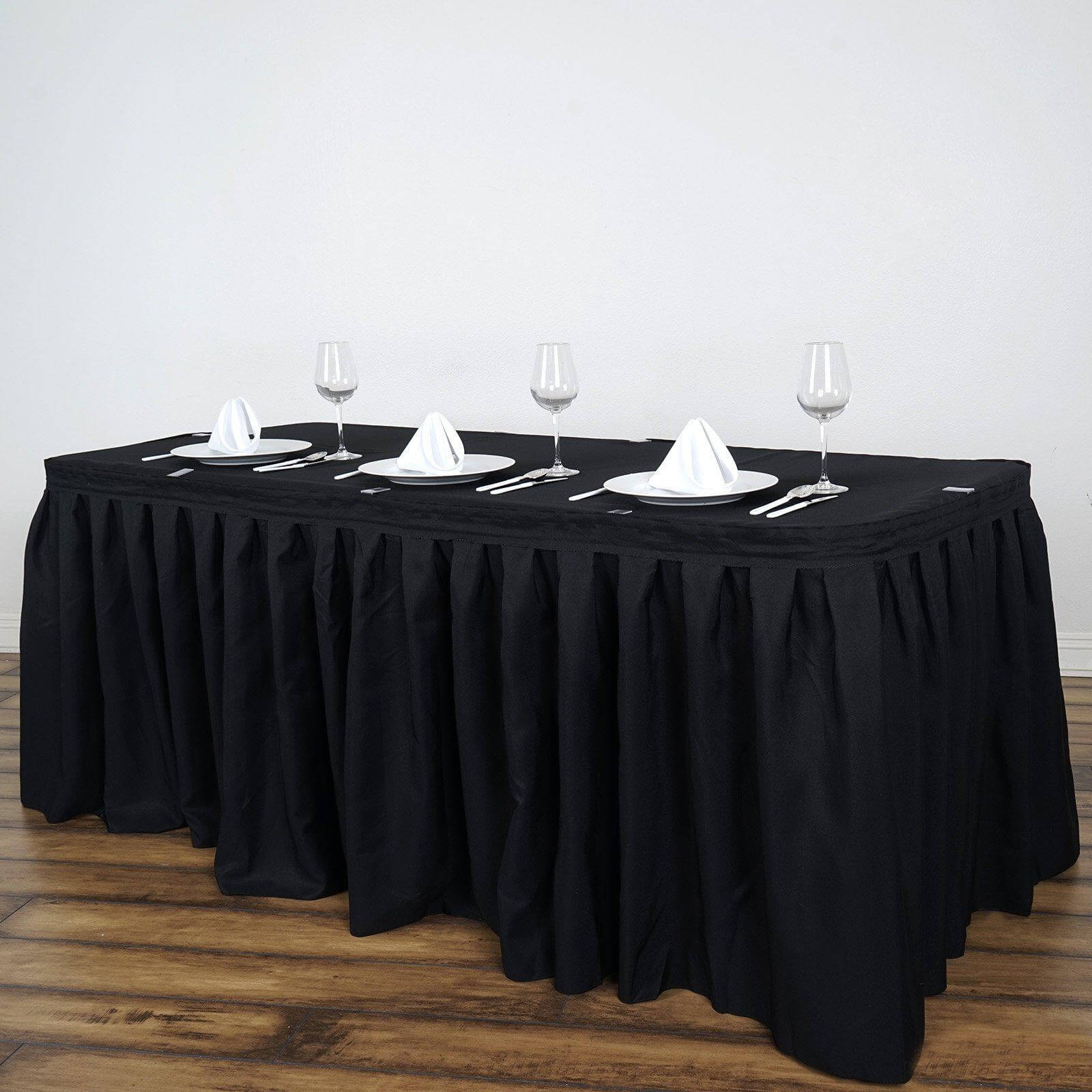 Polyester 14ft Table Skirt Black - Classic Pleated Design Table Skirts HIER_2210