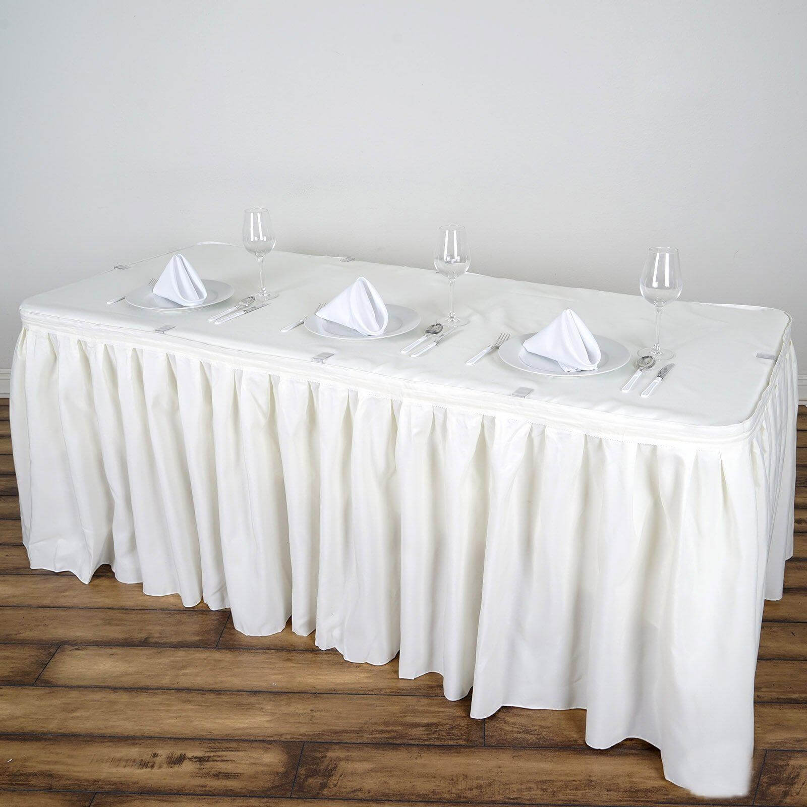 Polyester 14ft Table Skirt Ivory - Classic Pleated Design Table Skirts HIER_2210