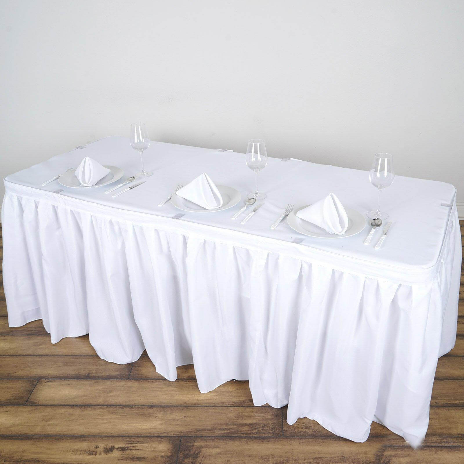 Polyester 14ft Table Skirt White - Classic Pleated Design for Weddings & Events Table Skirts HIER_2210