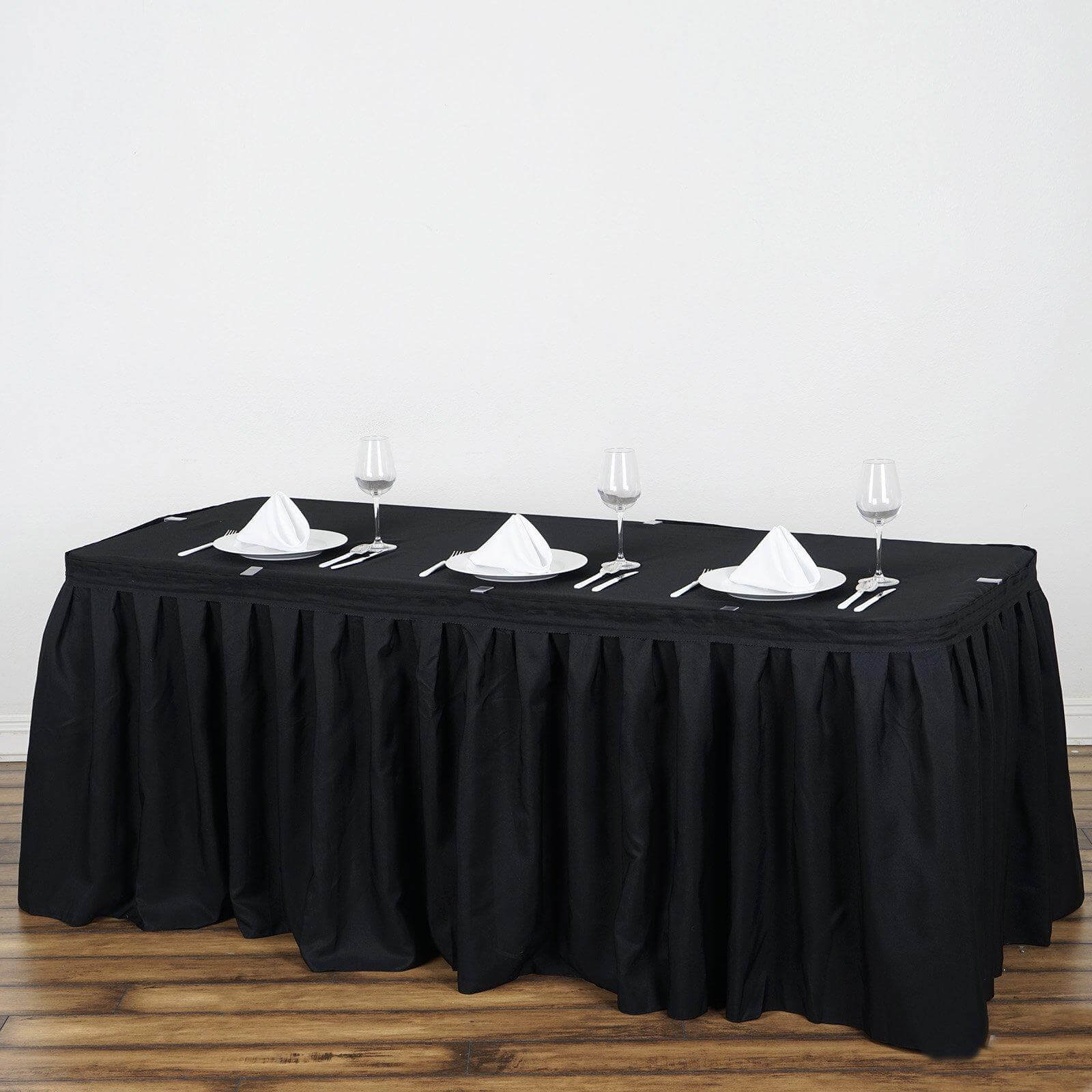 Polyester 17ft Table Skirt Black - Classic Pleated Design Table Skirts HIER_2210