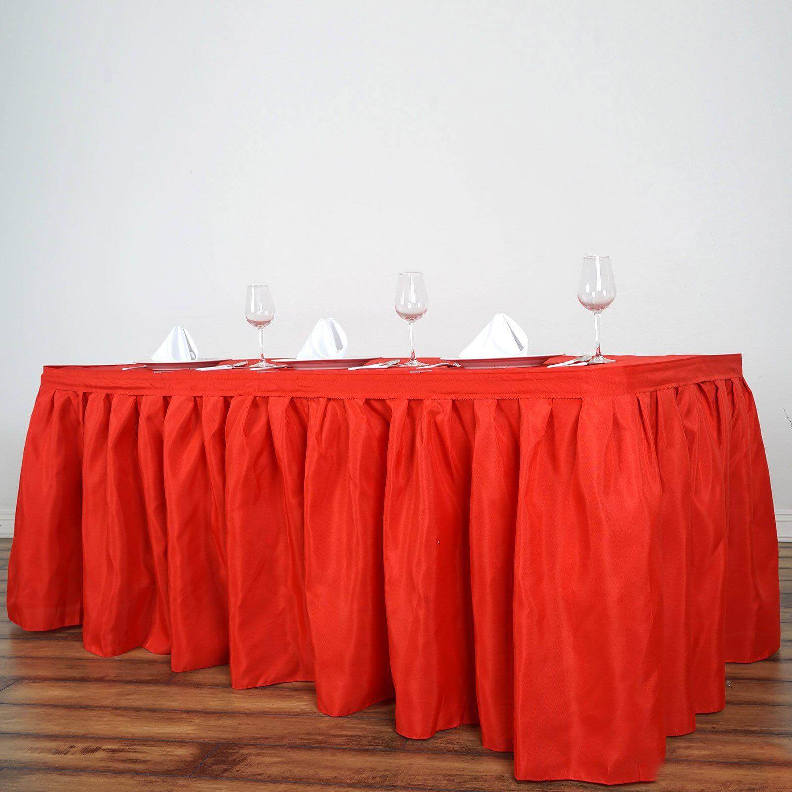 Polyester 17ft Table Skirt Red - Classic Pleated Design Table Skirts HIER_2210